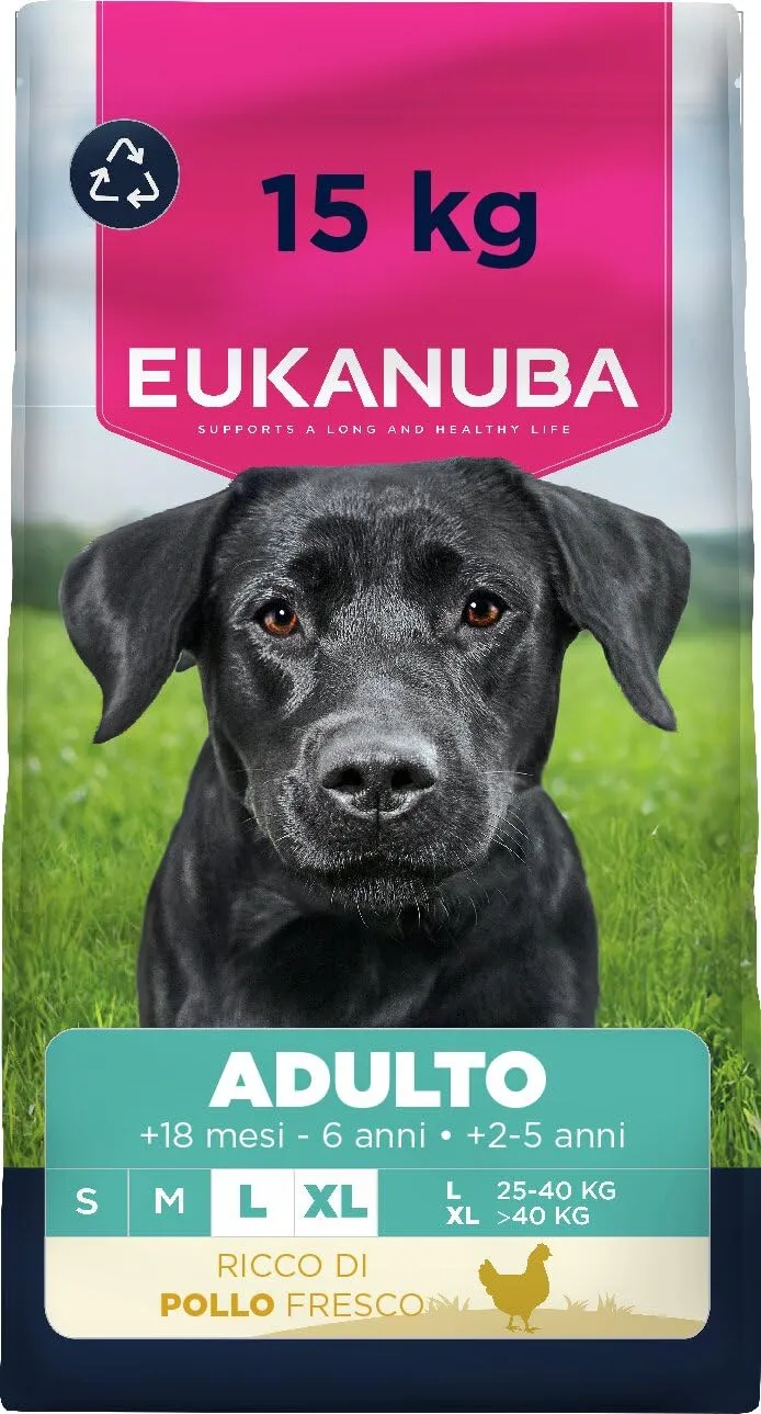 Eukanuba Mangime secco per cani con pollo fresco per razze di taglia grande, mangime secco premium per cani adulti, 15 kg