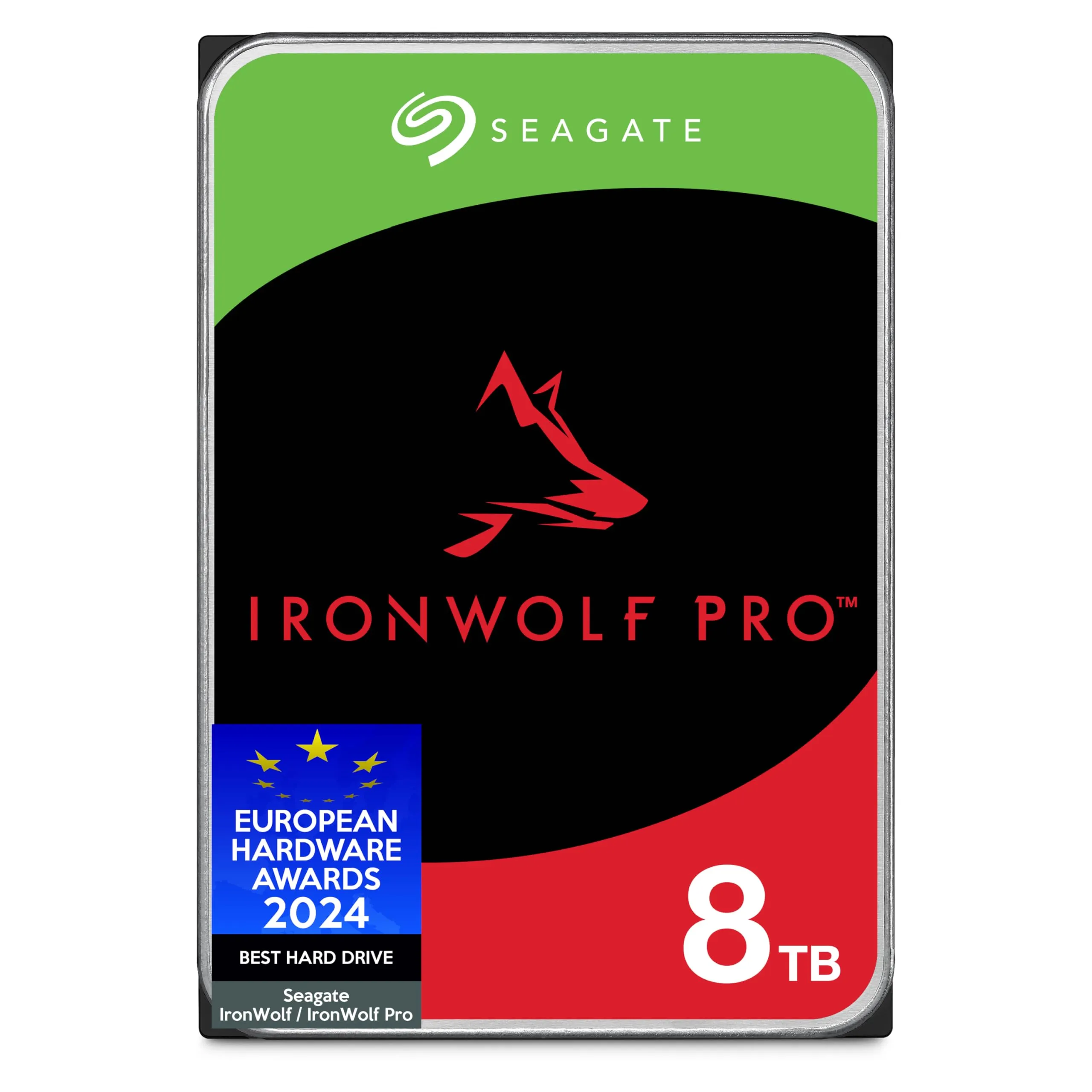 Seagate IronWolf Pro, 8TB, Unità disco interna NAS classe Enterprise - SATA CMR da 6GBit/s, 3,5", 7.200 giri/min, sistemi NAS RAID, servizi Rescue, imballaggio senza frustrazioni (ST8000NTZ01)