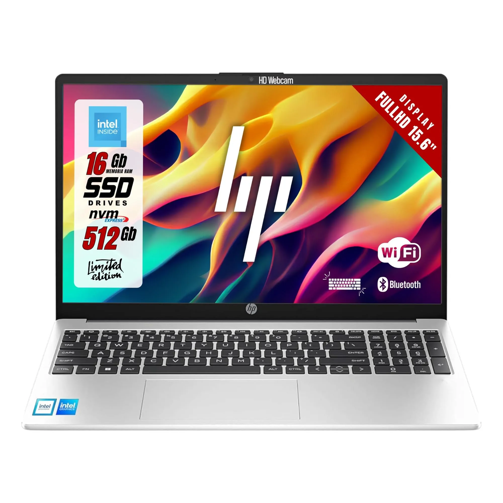 HP 250 G10 Notebook portatile Silver, RAM 16GB, SSD 512GB, Display FullHD 15.6", cpu Intel N100 4Core fino a 3,4 GHz, tastiera retroilluminata, Win 11 Pro, Pronto All'uso, Garanzia Italia