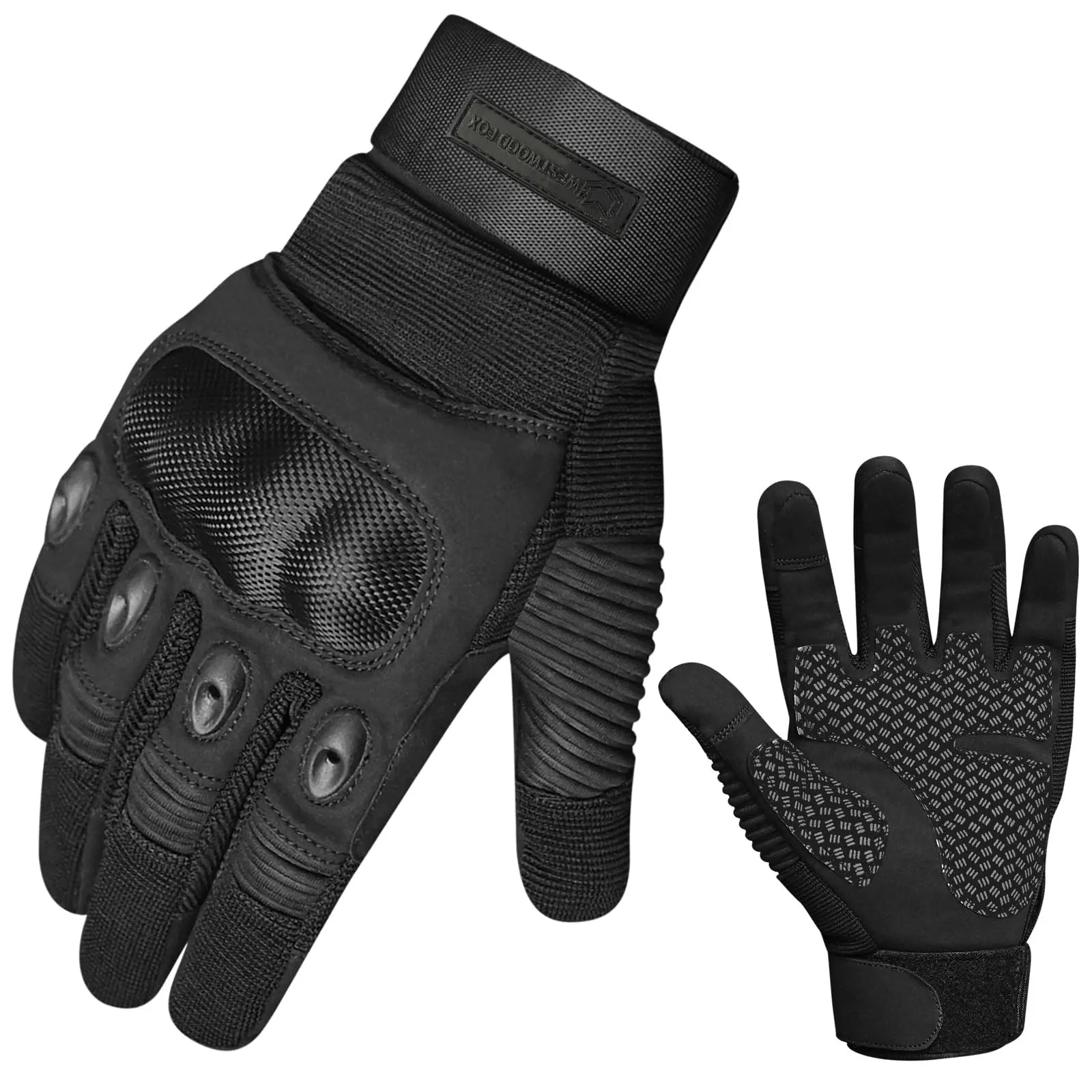 WESTWOOD FOX - Guanti da moto per uomo e donna, con dita piene e rigide, per touchscreen (M, ‎Nero)