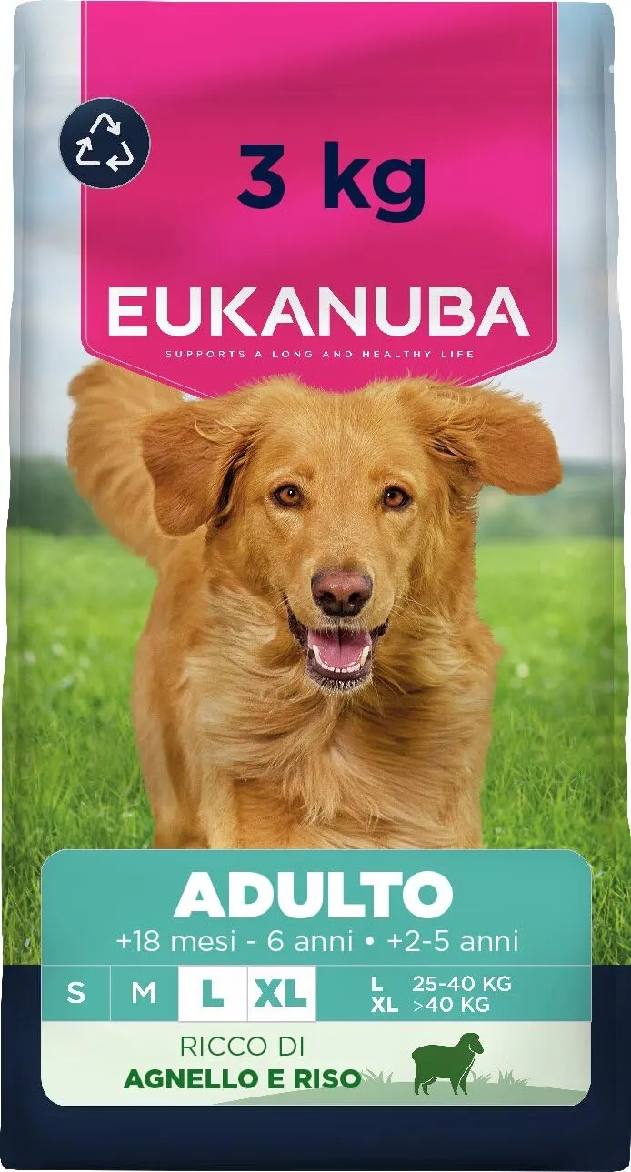 Eukanuba Mangime secco per cani con agnello e riso per razze di taglia grande, mangime secco premium per cani adulti, 3 kg