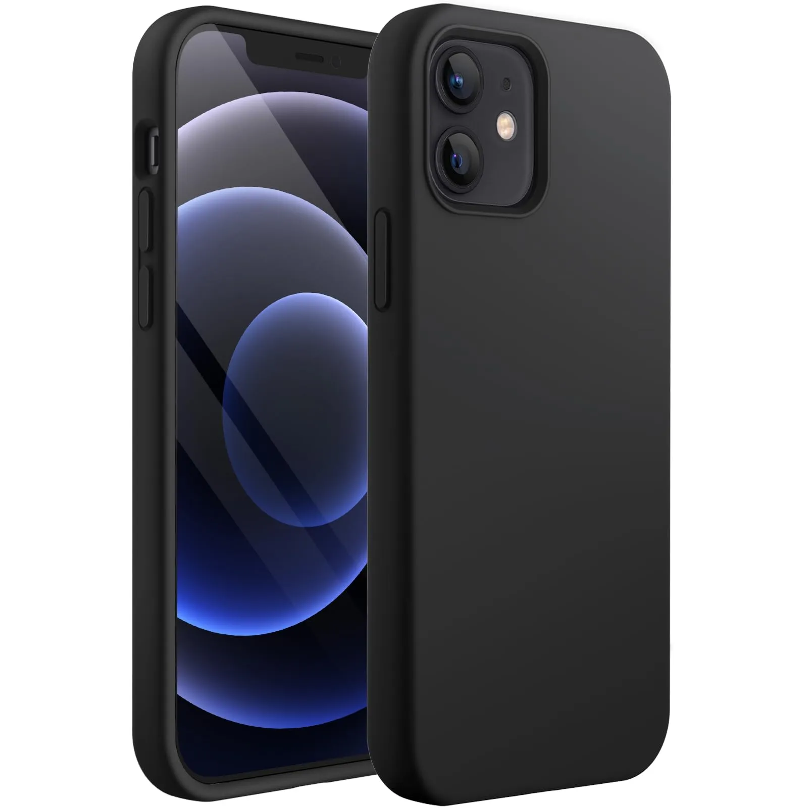 JETech Cover Silicone per iPhone 12/12 Pro 6,1 Pollici, Protettiva per Tutto il Corpo Morbida al Tatto, Custodia Antiurto con Fodera in Microfibra (Nero)