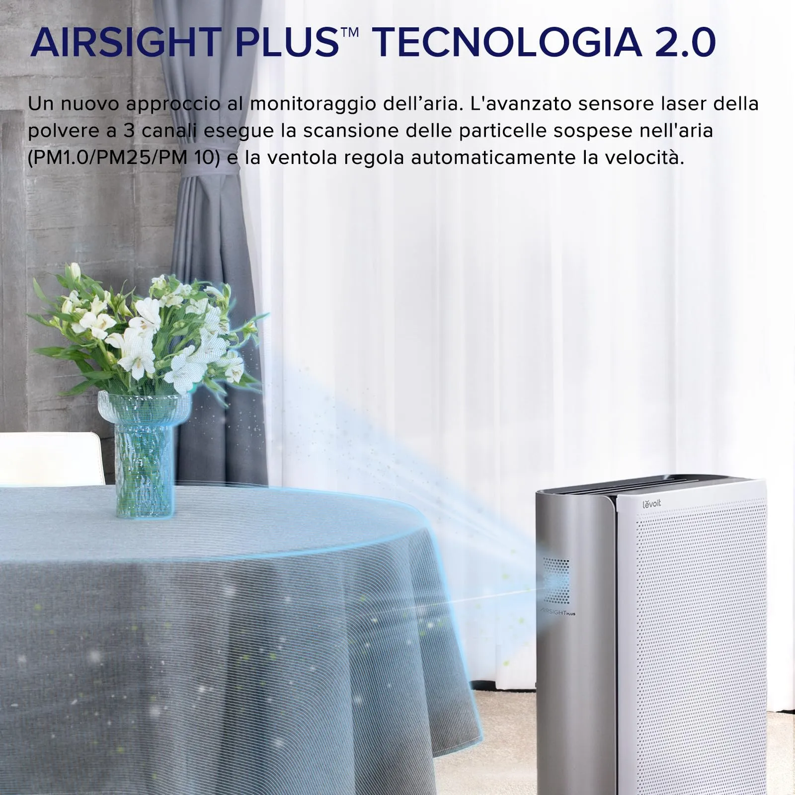 LEVOIT Purificatore d'Aria per Soggetti Allergici, per Ambienti Grandi, CADR 612m³/h, Monitor della Qualità dell'Aria a 3 Canali, WiFi, per Animali Domestici, Fumo, Polvere, Polline, Controllo Alexa