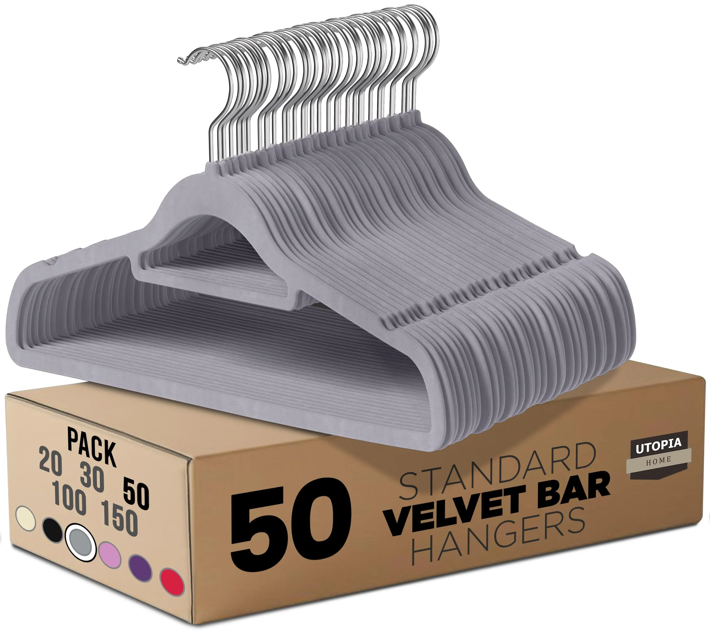 Utopia Home Antiscivolo Grucce in Velluto [50 pezzi] – Appendiabiti Appendini per cappotti Abiti con fermacravatta - Sobusti per Giacche e Felpe con Cappuccio (Grigio)
