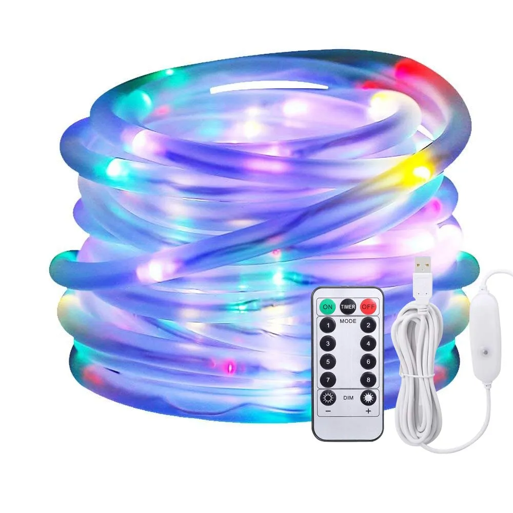 Afufu Luci a Led, Luci a 10 m di cavo USB alimentate, 100 luci del tubo del LED all'aperto con 8 modi, impermeabili IP65, decorazioni di Natale [Classe di efficienza energetica A]