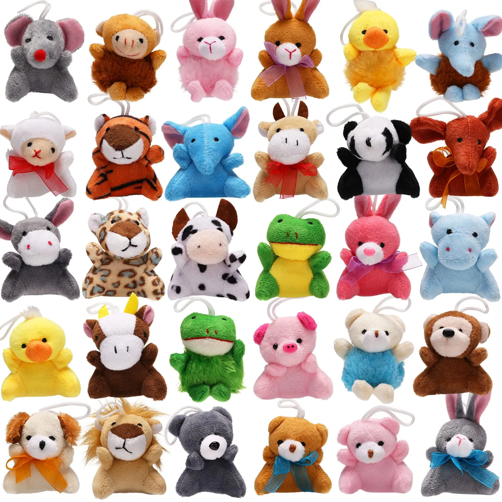 YeoNational&Toys Mini Giocattoli di Peluche in 32 Pezzi Pupazzi di Animali Piccoli Carini per Portachiavi Decorazione Festa Premio Asilo Regalo per Bambini Ragazzi