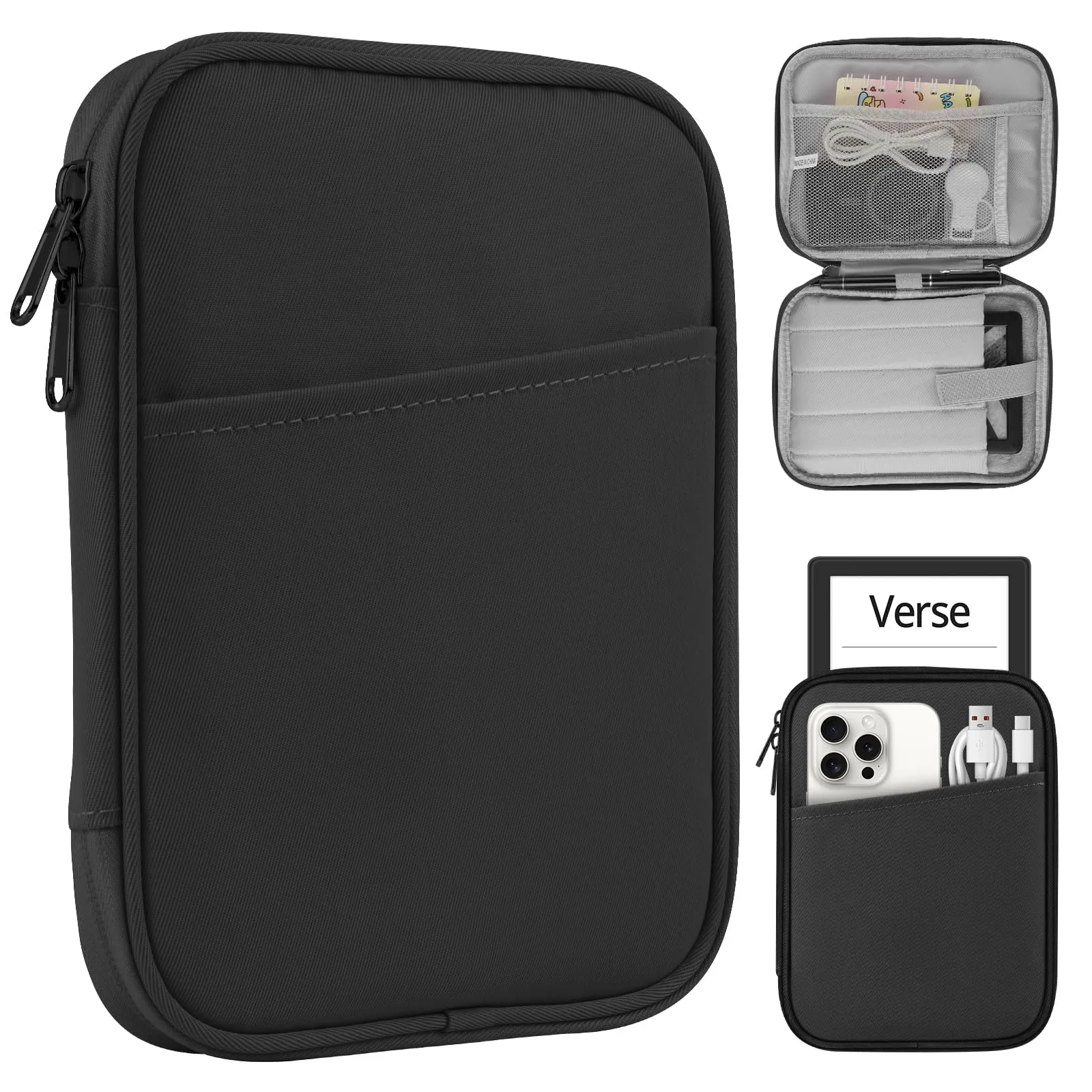 HoYiXi Custodia universale per 7" Kindle Paperwhite/Colorsoft 2024 Compatible with 6.8" Paperwhite 2021-2012/6-6.8 pollici eReaders Kobo/Tolino/Sony With Anti-Drop Protective Sleeve Case,Nero