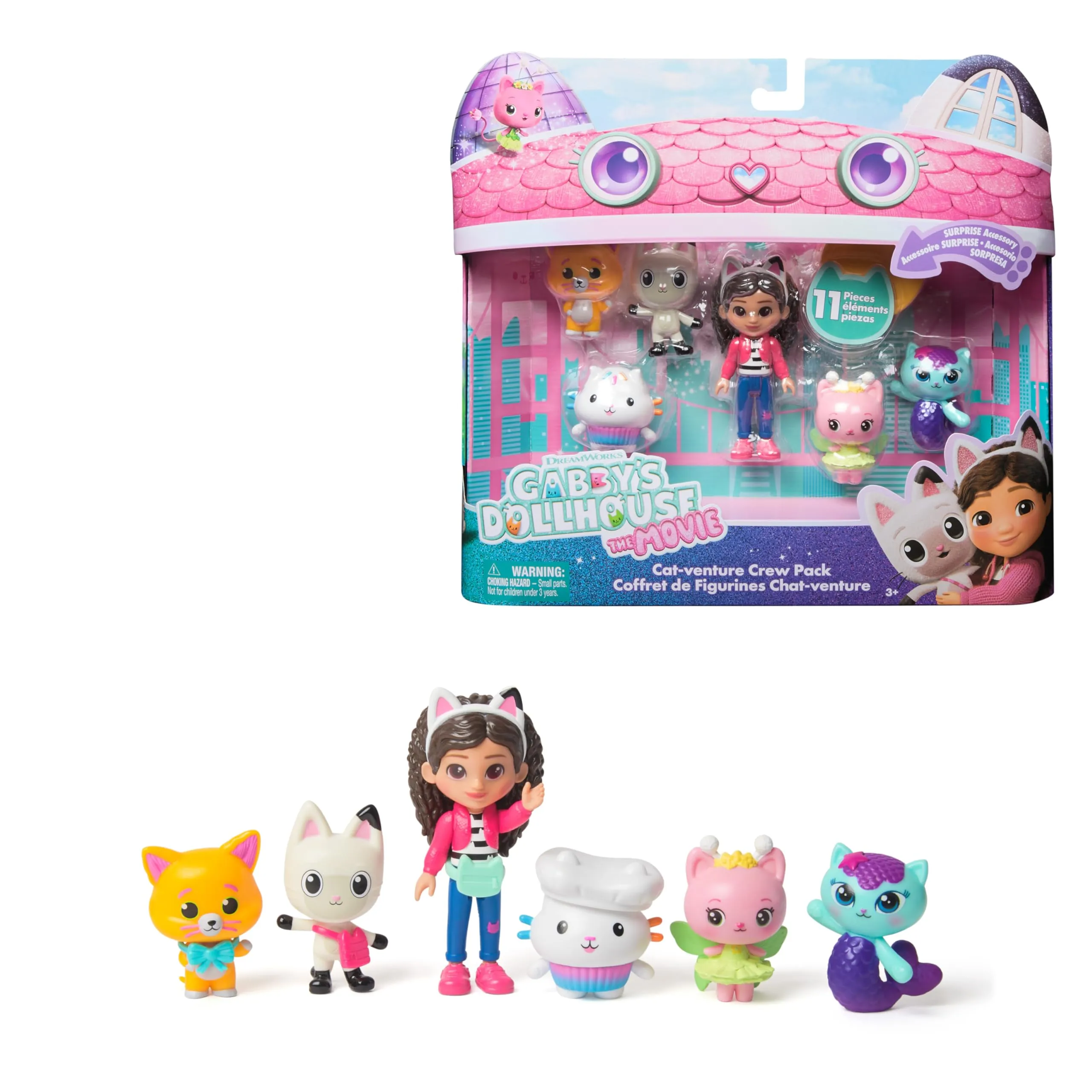 Gabby's Dollhouse The Movie, Cat-Venture Crew Pack, 11-Piece Toy Figure Set with Accessories, Kids Toys for Girls & Boys Ages 3 And Up, Multicolore, 6072633