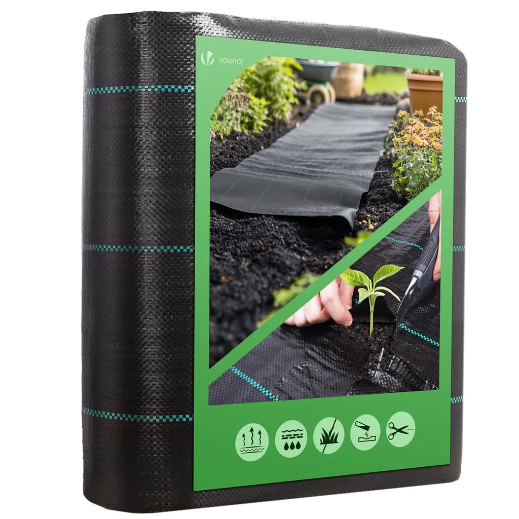 VOUNOT Telo Pacciamatura 2m x 10m 100g/m2, Telo Anti Erbacce per Orto, Giardino, Stabilizzazione UV, Nero