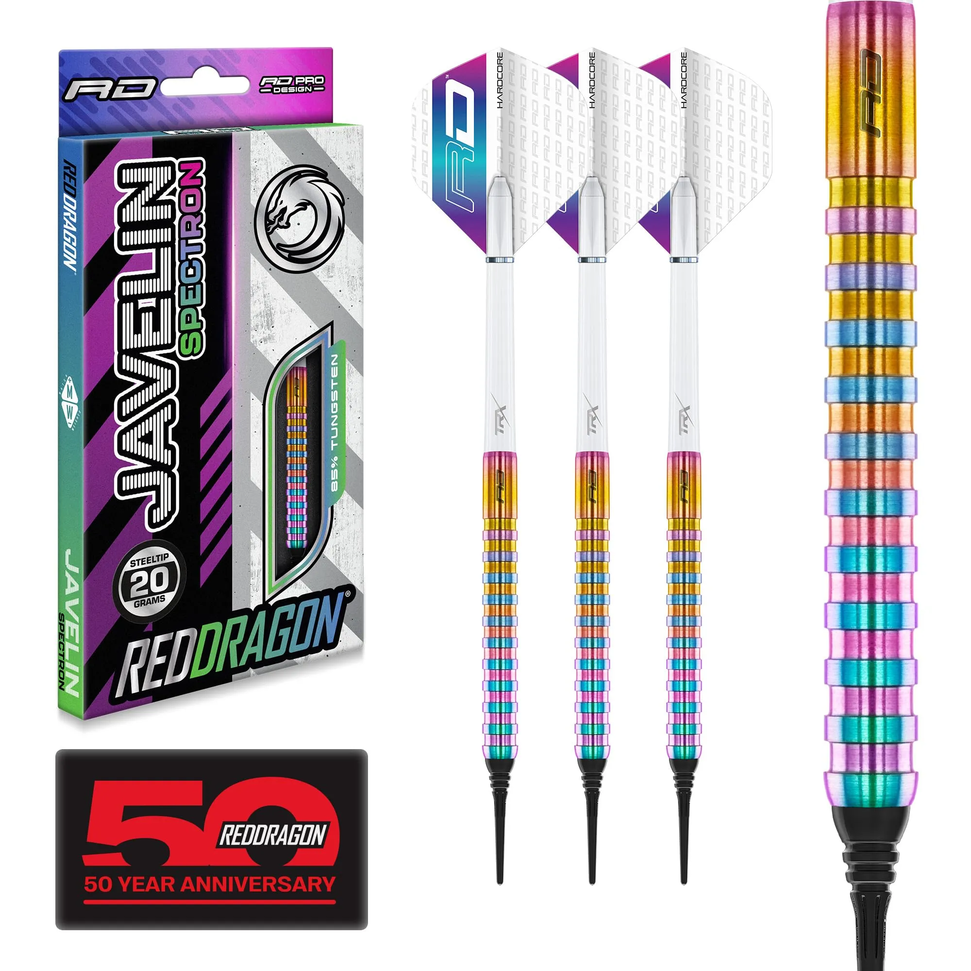 RED DRAGON Javelin Spectron Set di Freccette in tungsteno Softip Premium da 18 Grammi con Alette e steli
