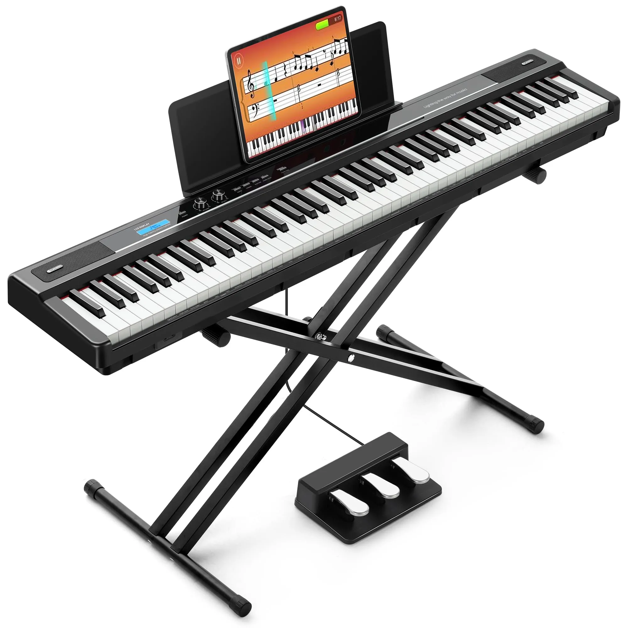 CAHAYA Pianoforte Digitale a 88 Tasti – Piano Elettrico Semipesato per Principianti con Supporto a Doppia X, 3 Pedali e Leggio