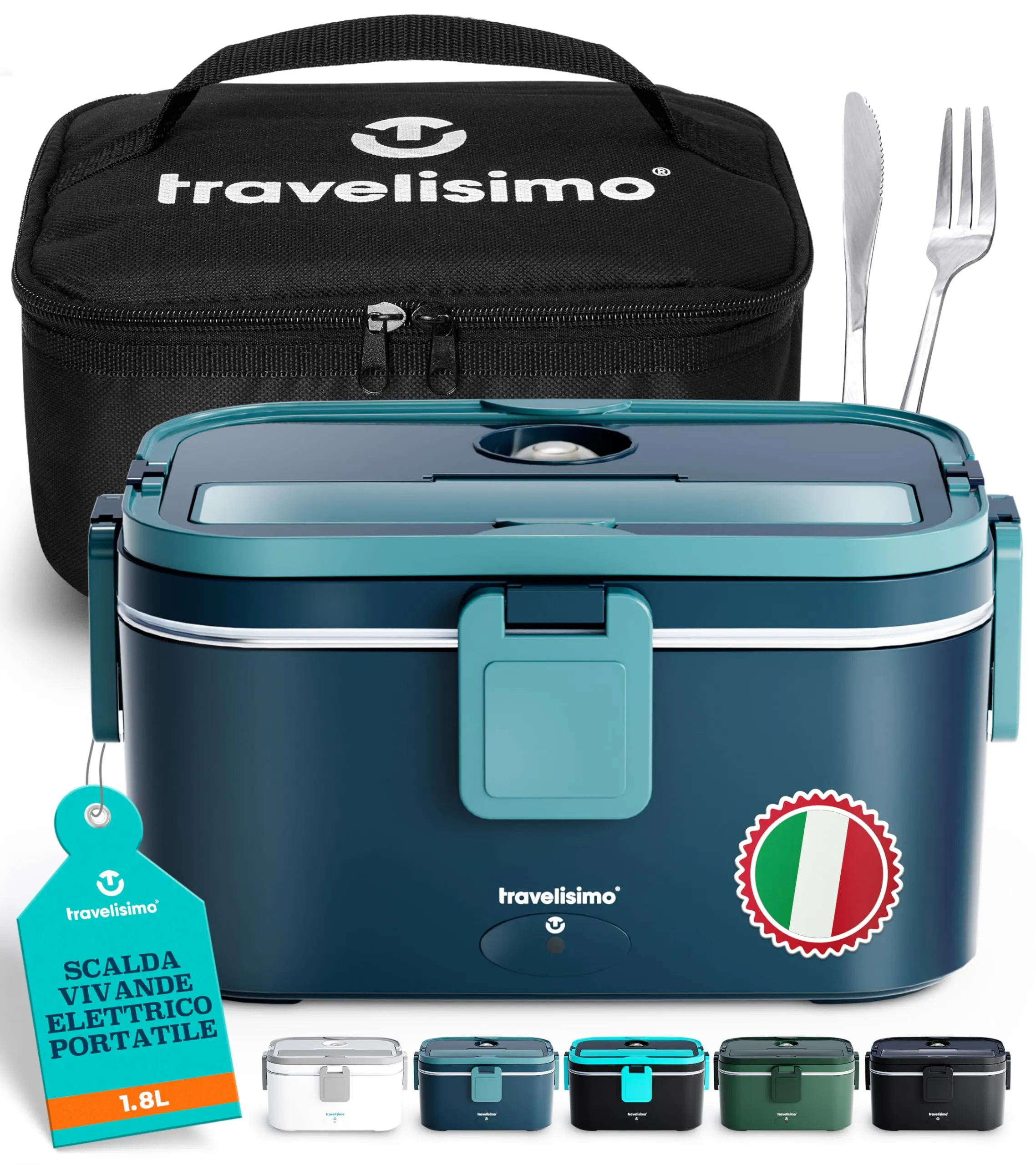 TRAVELISIMO Scaldavivande Elettrico Portatile Extra Grande 1,8L 80W Portapranzo Riscaldabile Portatile, 220V/12V/24V Scalda Vivande Portatile Elettrico per Viaggio e Lavoro, Porta Pranzo Riscaldabile