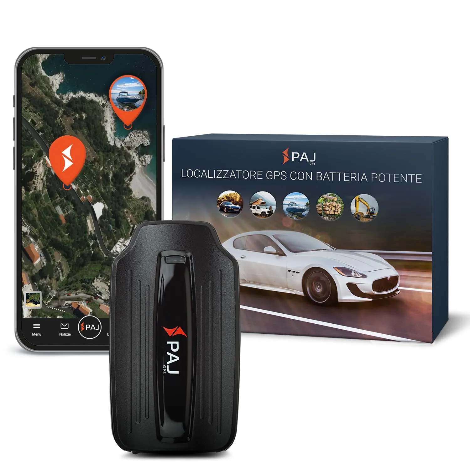 PAJ POWER Finder, GPS Tracker per Auto, Camion, Camper, Barche e Altri Veicoli, Localizzazione con App, Batteria di Lunga Durata, Tracciamento in Tempo Reale, Notifiche Allerta Impostabili