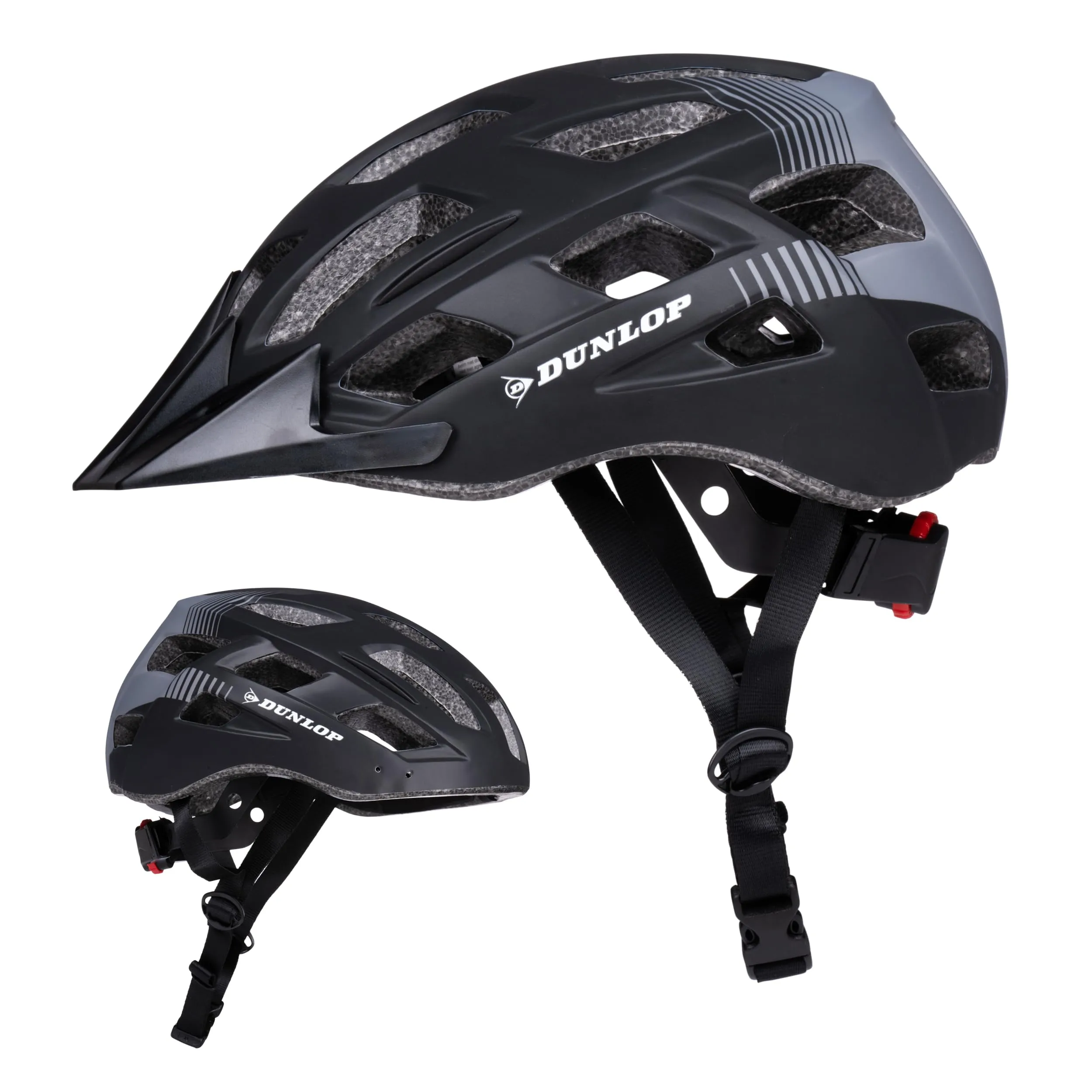 Dunlop Casco Bici - Casco Ciclismo Regolabile da 55 a 58 cm - Caschetto Bici taglia M - Casco MTB Uomo e Donna con Illuminazione a LED e 3 Modalità di Luce - Nero