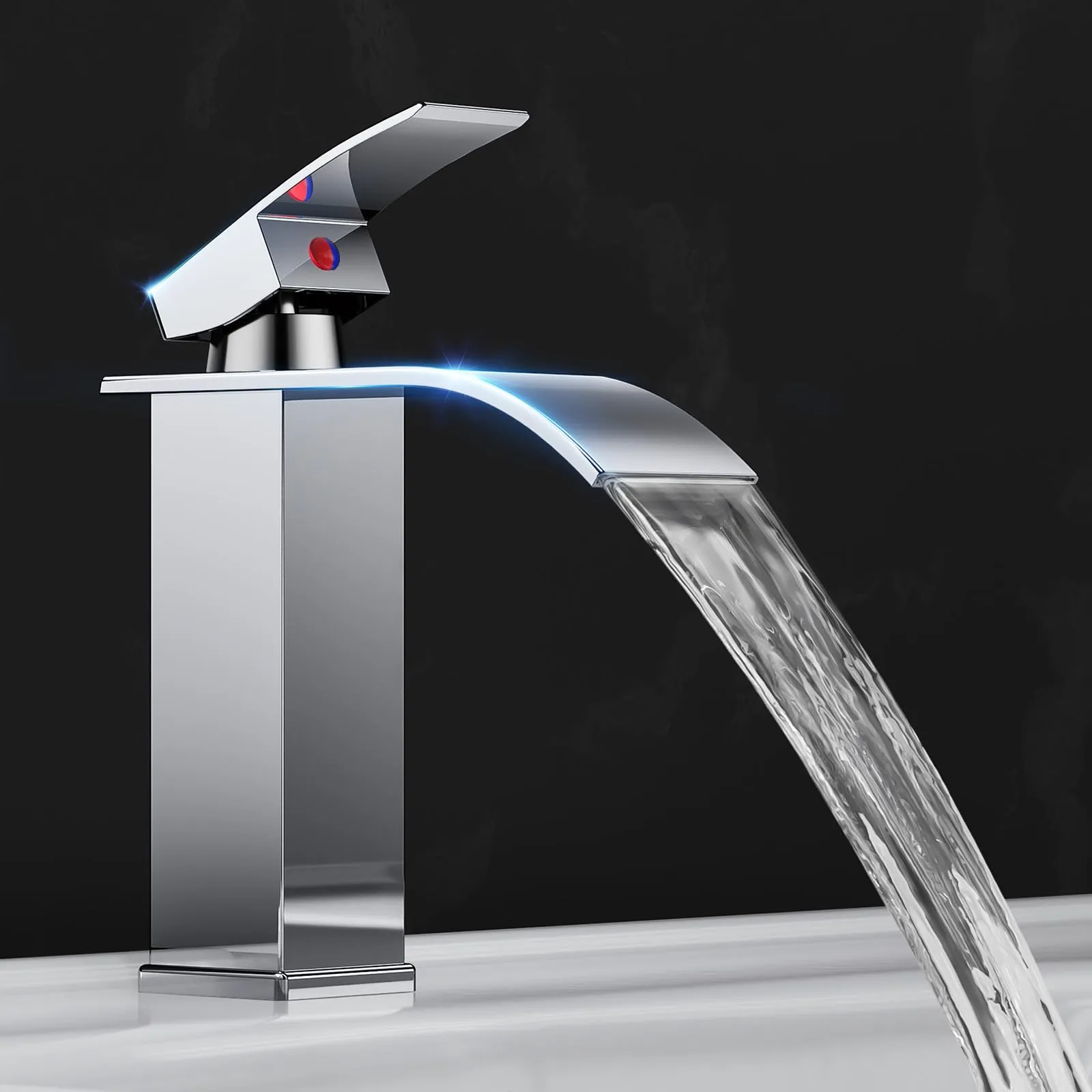 Rubinetto Bagno Lavabo a Cascata,Miscelatore Lavabo Bagno,Miscelatore per bagno in ottone e acciaio inox, cromato (incl. tubo da 60 cm)