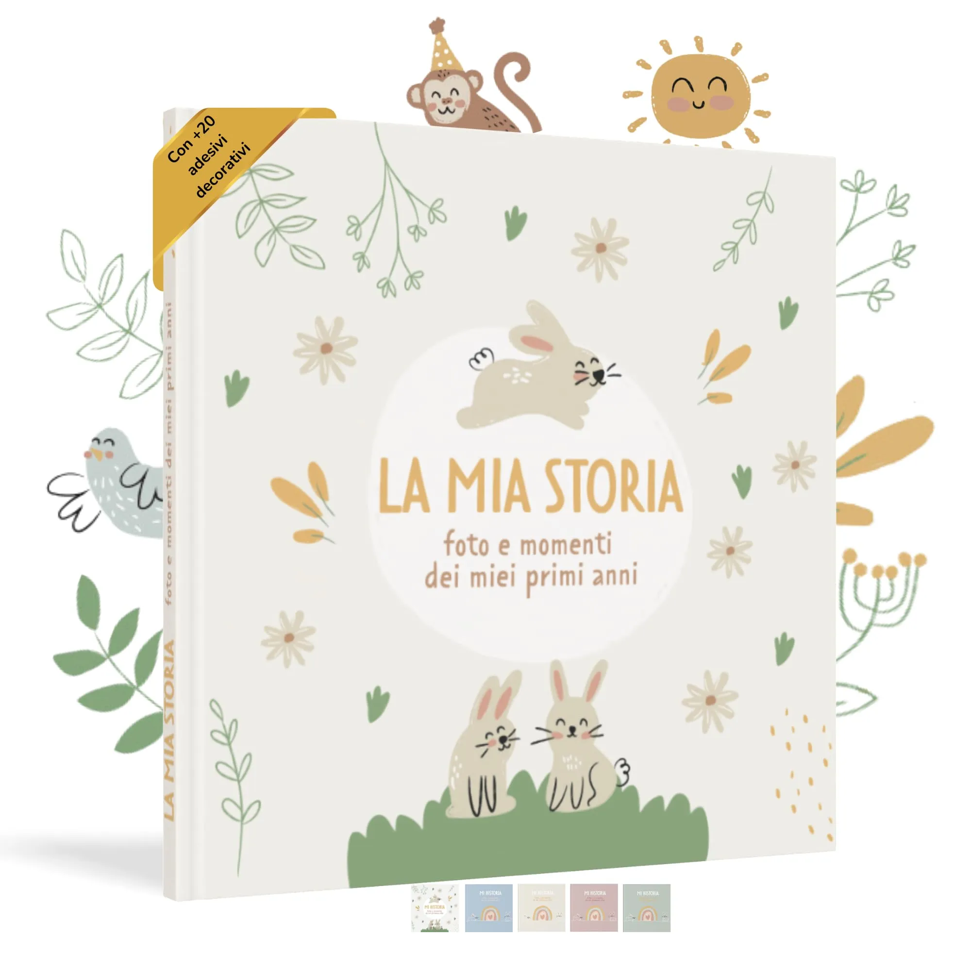 HuBorns - Album Nascita Bambina e Bambino per Incollare Foto e Scritte con 50 Pagine e Adesivi - Album dei Ricordi Neonato per il Primo Anno fino a 5 Anni - Ideale per Regalo Nascita (Italiano)