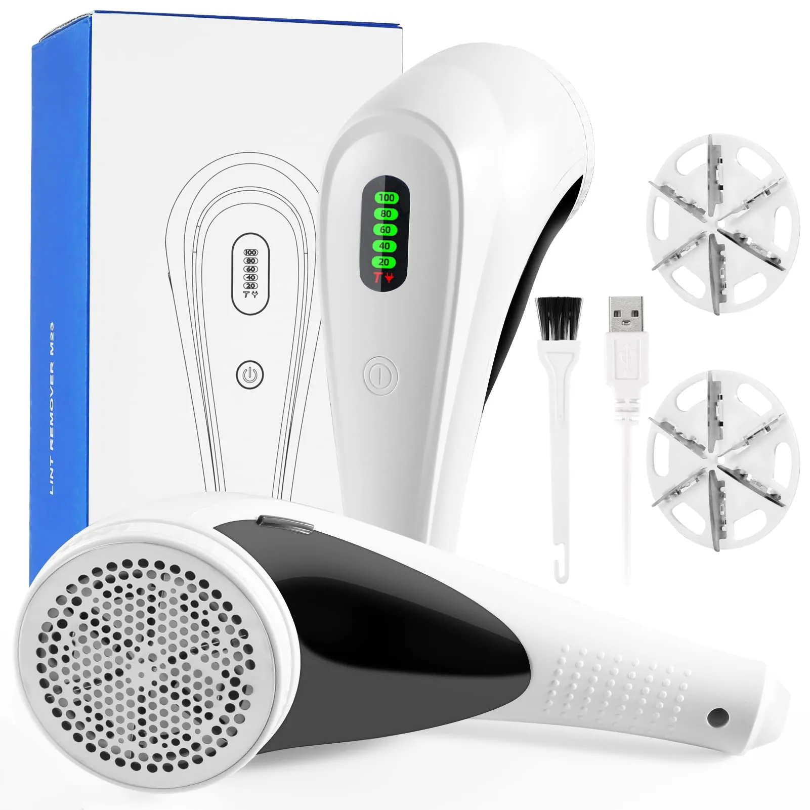 Levapelucchi Elettrico, leva pelucchi elettronico, Ricaricabile USB Togli Pelucchi Elettrico per Abiti, 2000 MAh/Display LED/3velocità Regolabili/Taglia Pelucchi a 6 Lame per vari Tessuti - Nero