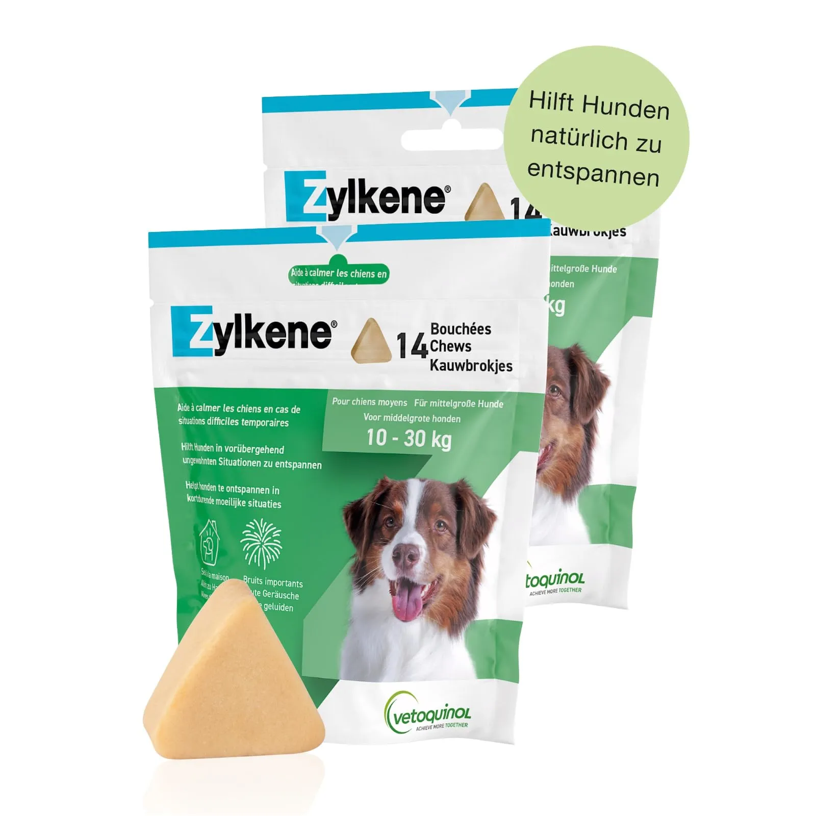 Vetoquinol Zylkene Chews 225 mg | Confezione doppia | 2 x 14 Chews | Mangime complementare per cani e gatti | Più benessere in situazioni sconosciute