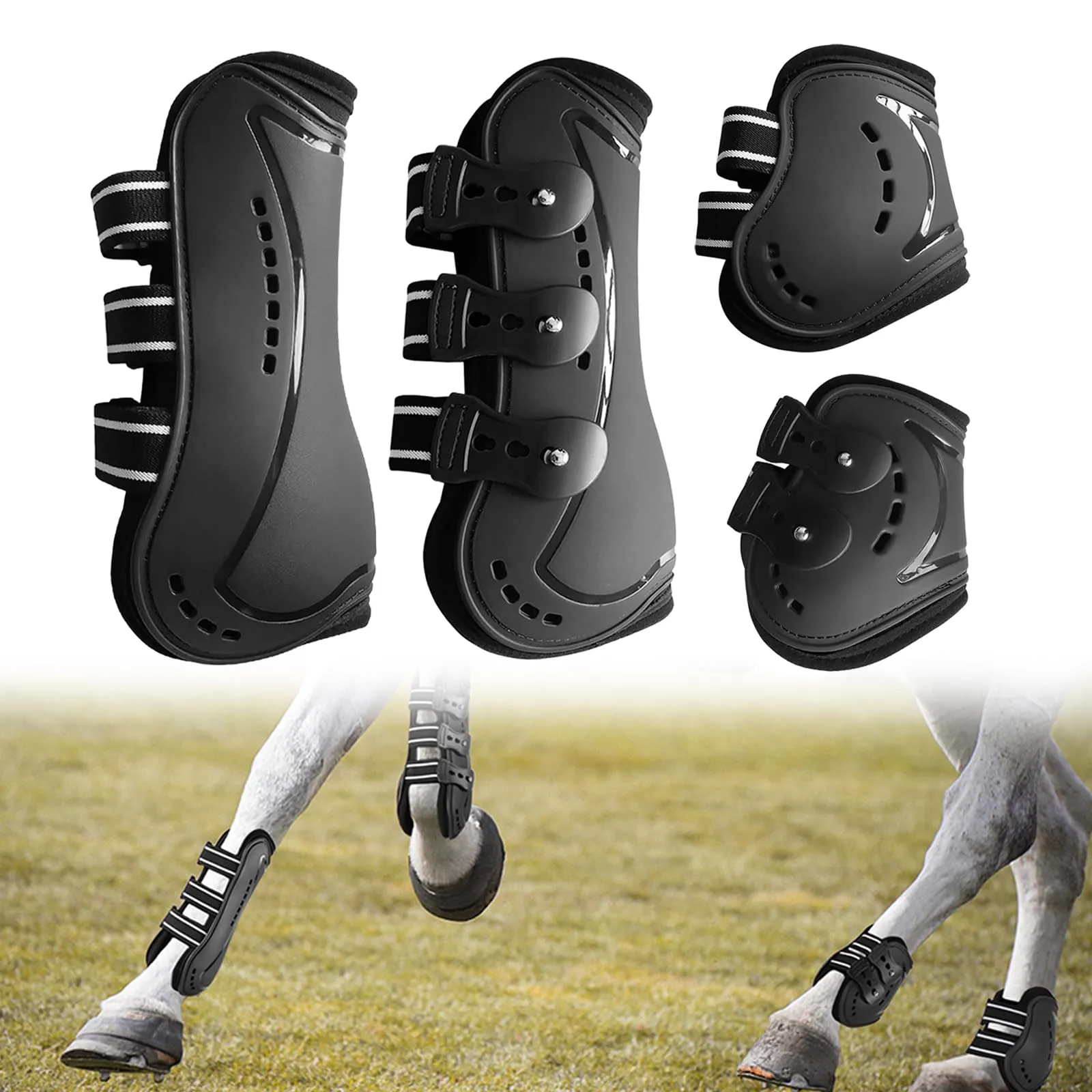 Set di Tendine per Cavallo, Horses Stinchiere Mesh Boots Set 4 Pezzi,Stivali per Gambe da Cavallo,Ghette da Salto,Cavallo Anteriore Posteriore Gamba Shock Absorbing Show Competition Leg Protection,M