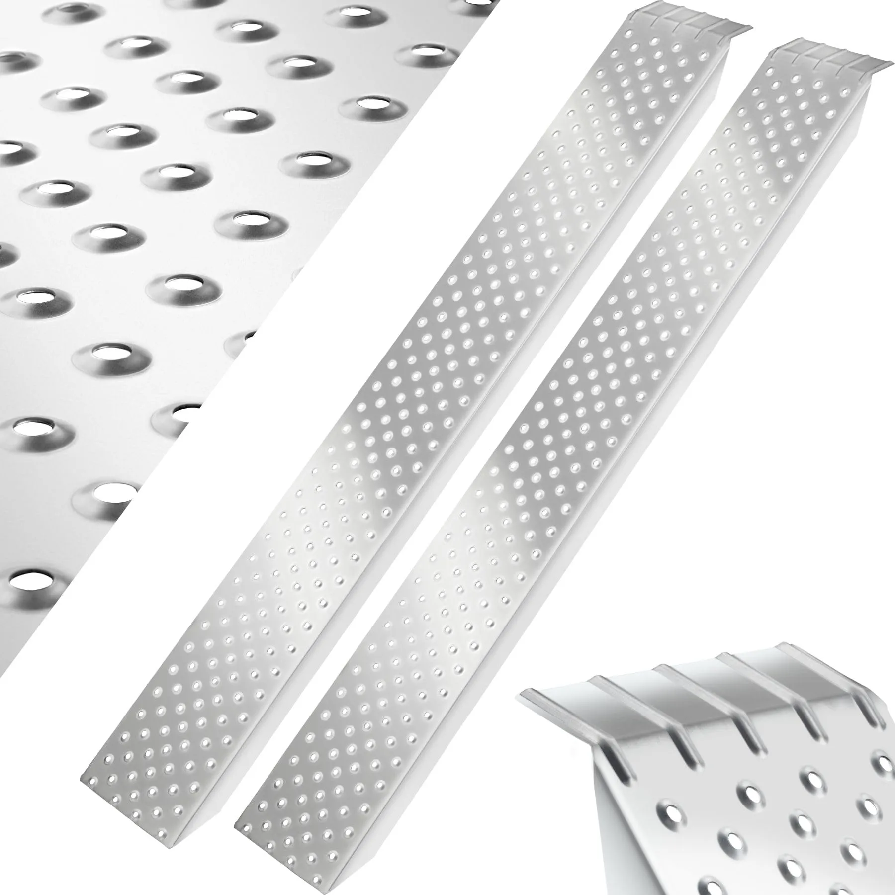 tectake® Set di 2 Rampe di Carico, Antiscivolo, in Acciaio Zincato, Resistente alla Corrosione, Carico Massimo 400 kg, Lunghezza Complessiva Grande, Versatile, Facile da Trasportare e Pulire - 160 cm