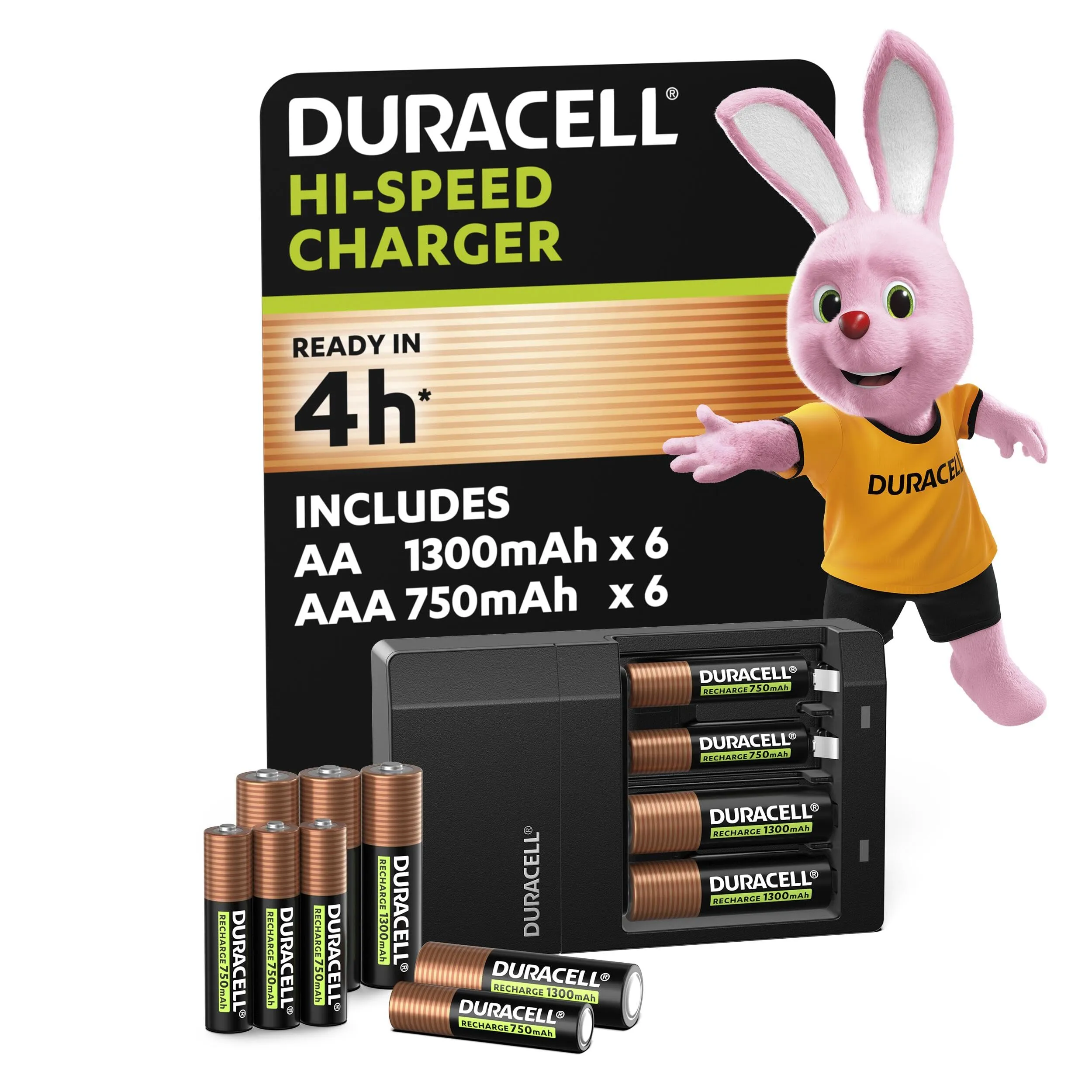 Duracell - Caricabatterie da 4 Ore, con incluse batterie ricaricabili, 6 AA + 6 AAA
