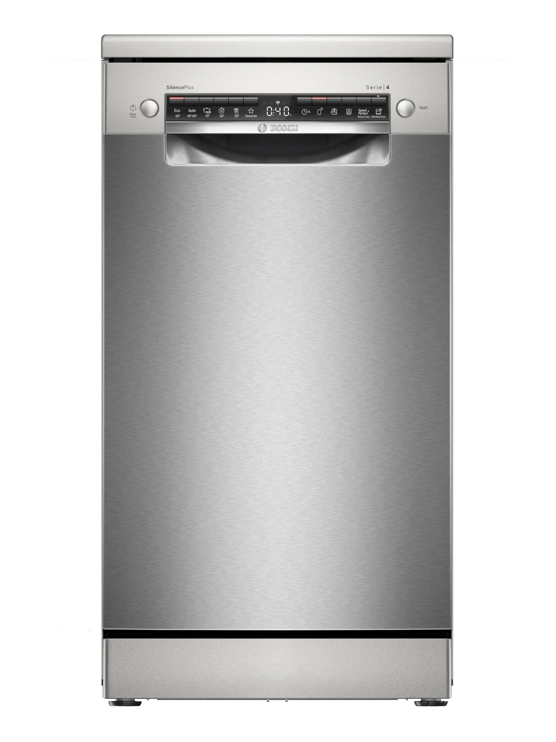 Bosch SPS4EMI17E Serie 4, Lavastoviglie Smart da libera installazione, 10 coperti, Cestelli personalizzabili, Motore EcoSilence Drive, Acciaio spazzolato anti-impronta, 45 cm.