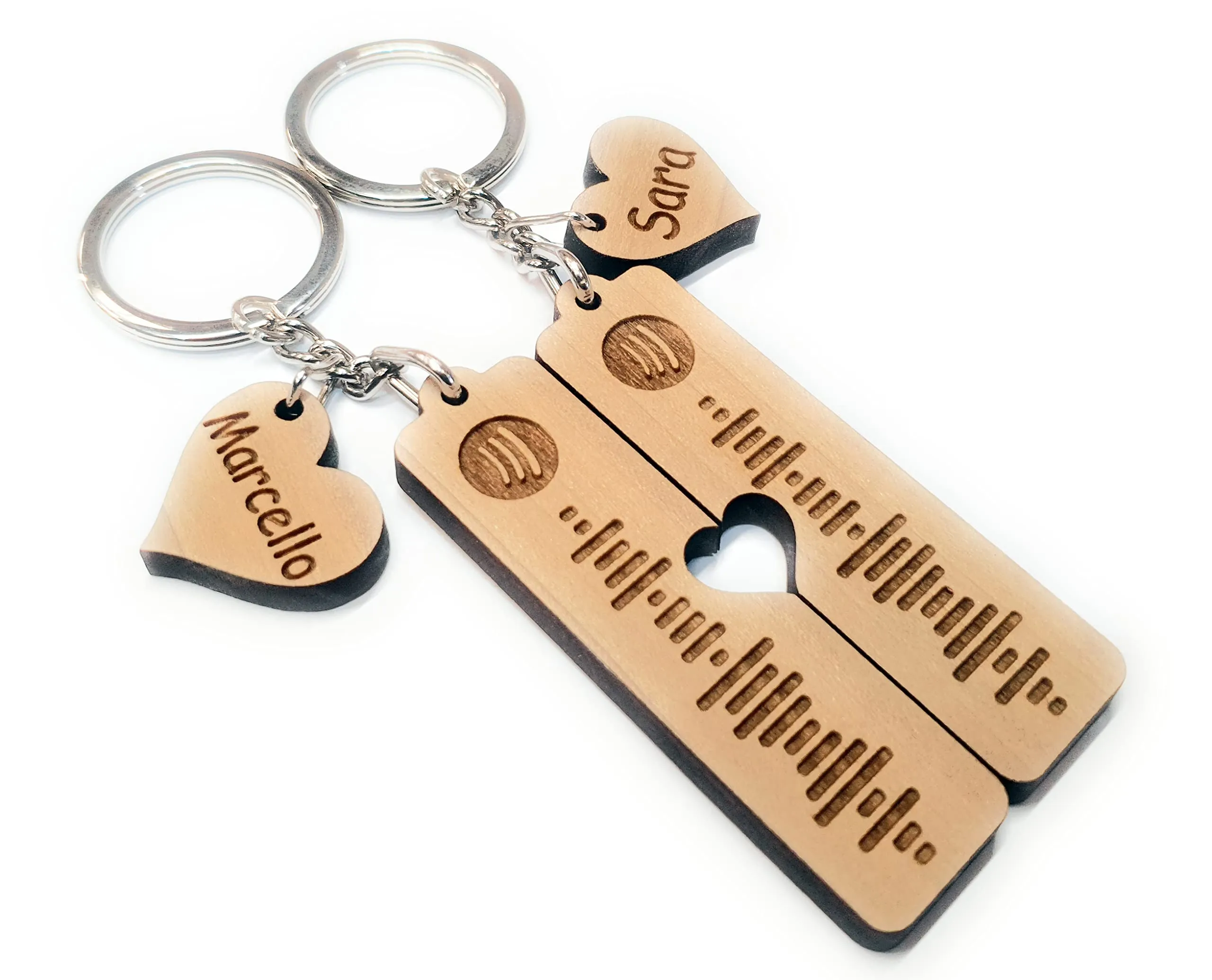 2 pz - Coppia Portachiavi personalizzato in legno Codice spotify musicale scansionabile- Canzone del cuore - San valentino, Amica del cuore, festa della mamma