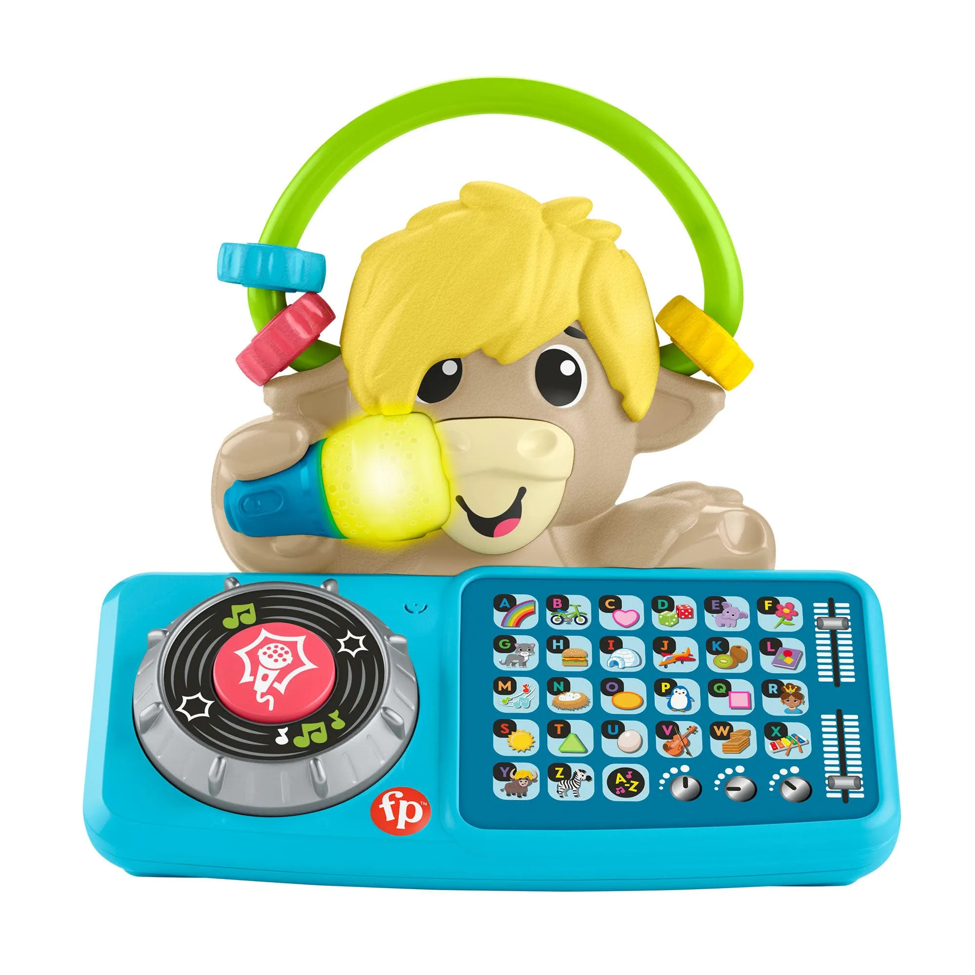 Fisher- Price Animal Band - Lello il Torello Prime Parole, toro interattivo per l'apprendimento con tasti a forma di lettera e 115 canzoni, luci e microfono, giocattolo per bambini, 9+ mesi, HYL01
