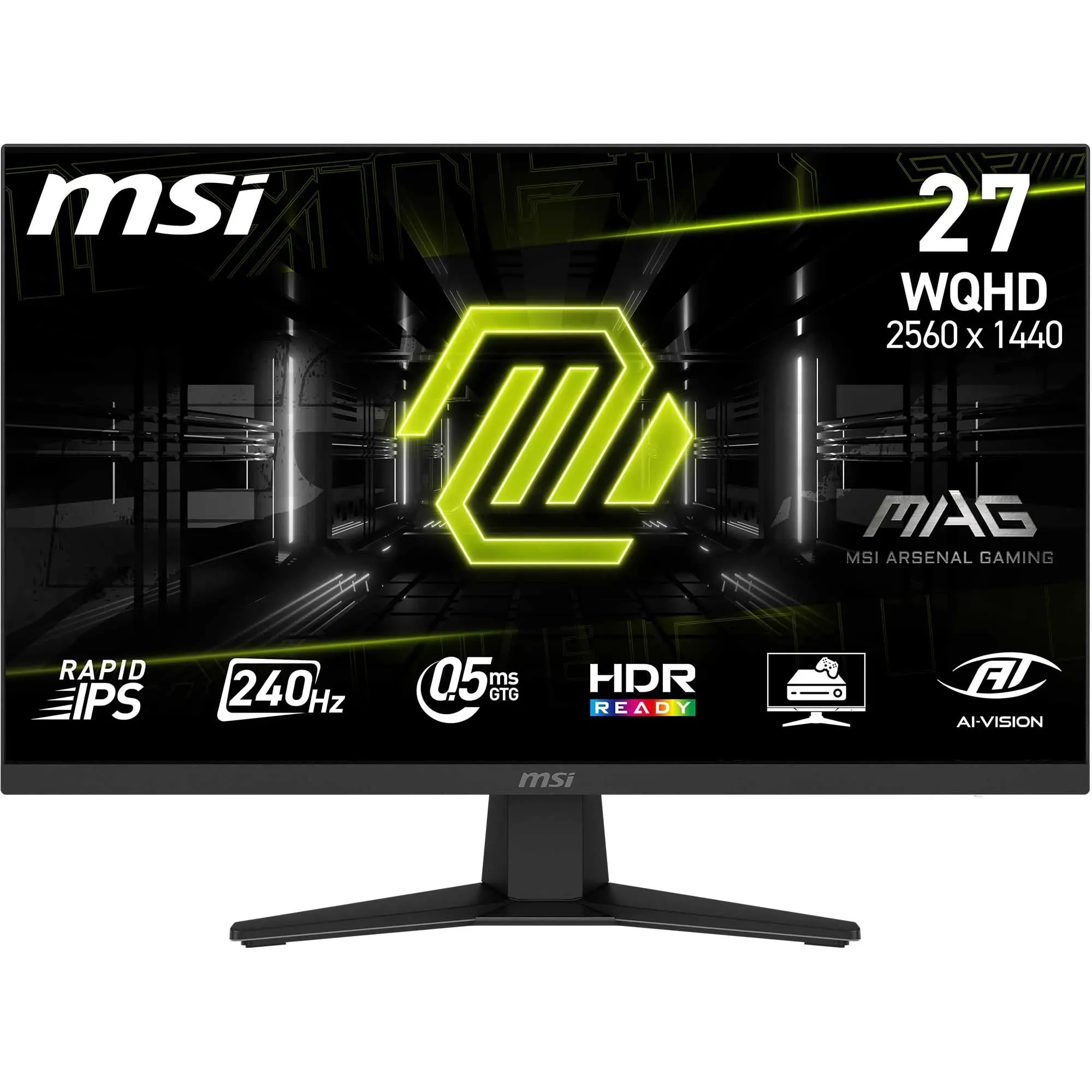 MSI MAG 274QF X24 Monitor Gaming 27" WQHD – 2560x1440 Rapid IPS, 240Hz, 0,5ms, HDR Ready - AMD FreeSync Premium, Eye Care, AI Vision, HDMI 2.0b, DP 1.4a, Supporto Inclinabile, VESA Mount, Nero