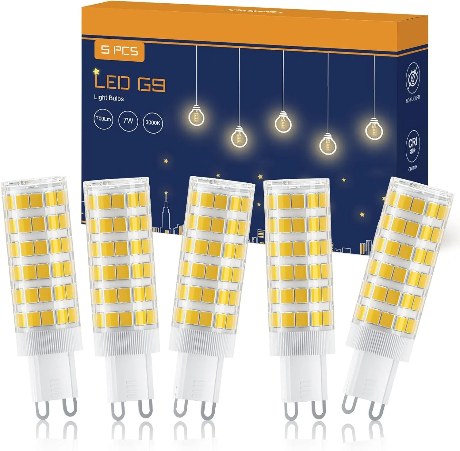 TASMOR Lampadine LED G9 7W, Lampadina G9 LED Luce Calda, Equivalente 70W Lampada Alogena, 700LM, LED G9 Bianco Caldo 3000K, Angolo di Visione 360°, Non Dimmerabile, Φ16*62mm (5 Pezzi)