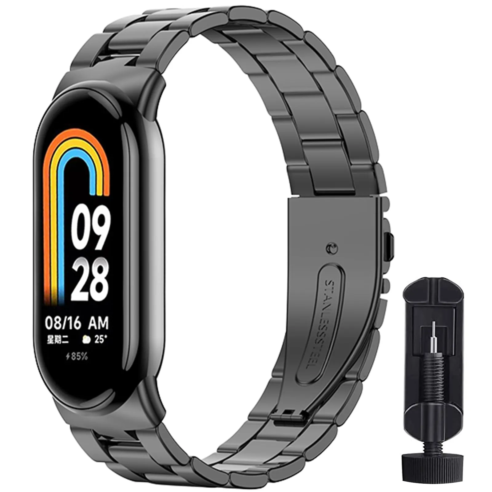 BANGTING Cinturino Acciaio Inossidabile Compatibile con Xiaomi Mi Band 10/9/8, Cinturini Metallo di Ricambio per Mi Band 9 Bracciale (Nero (Tre perle))