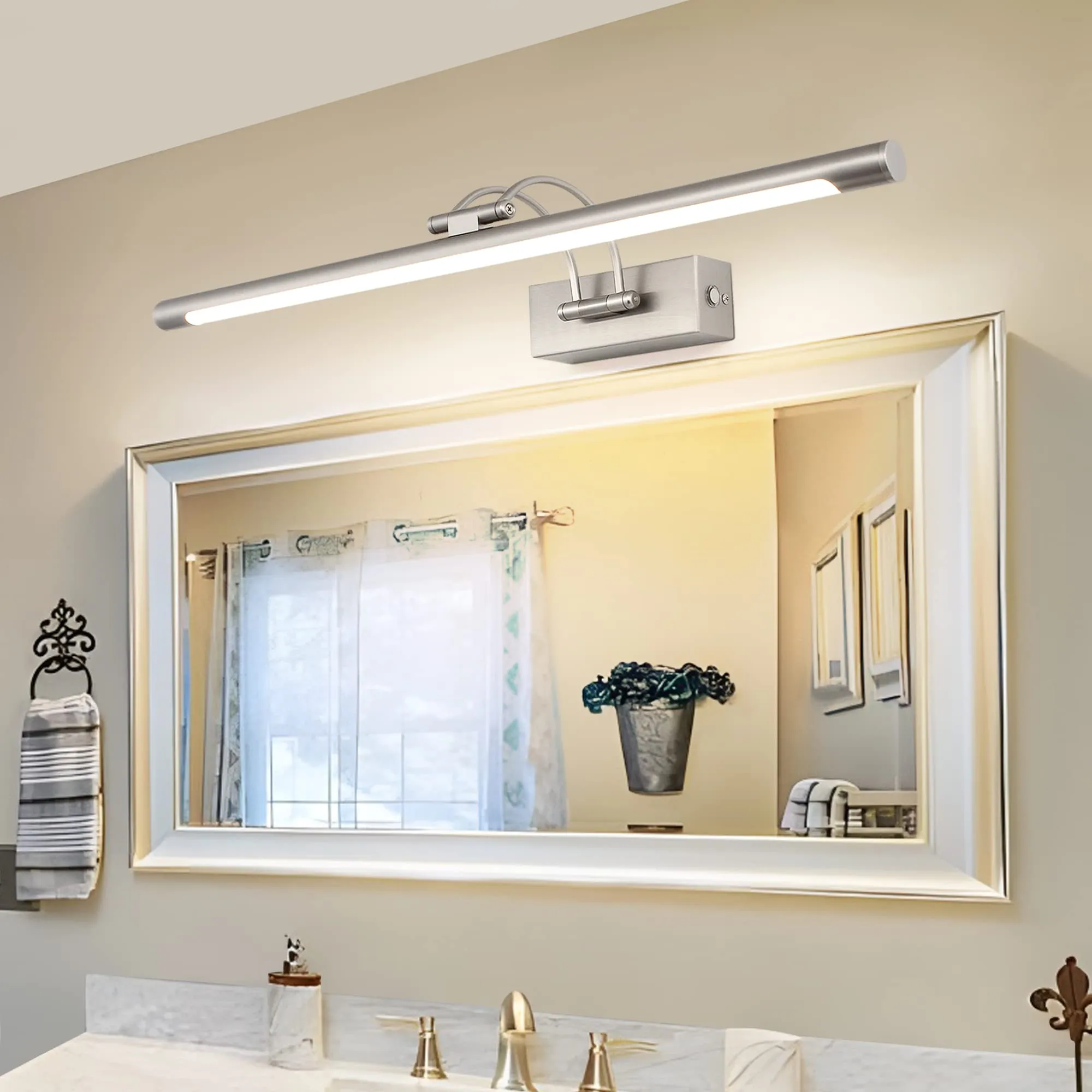 MantoLite Dimmerabile LED Lampade da Parete per Quadri, 60CM 15W Illuminazione Interni Girevole Lampade,Nichel Specchio da Bagno Illuminazioni per Pareti Lampade Lettura Applique 3000K/4500K/6000K