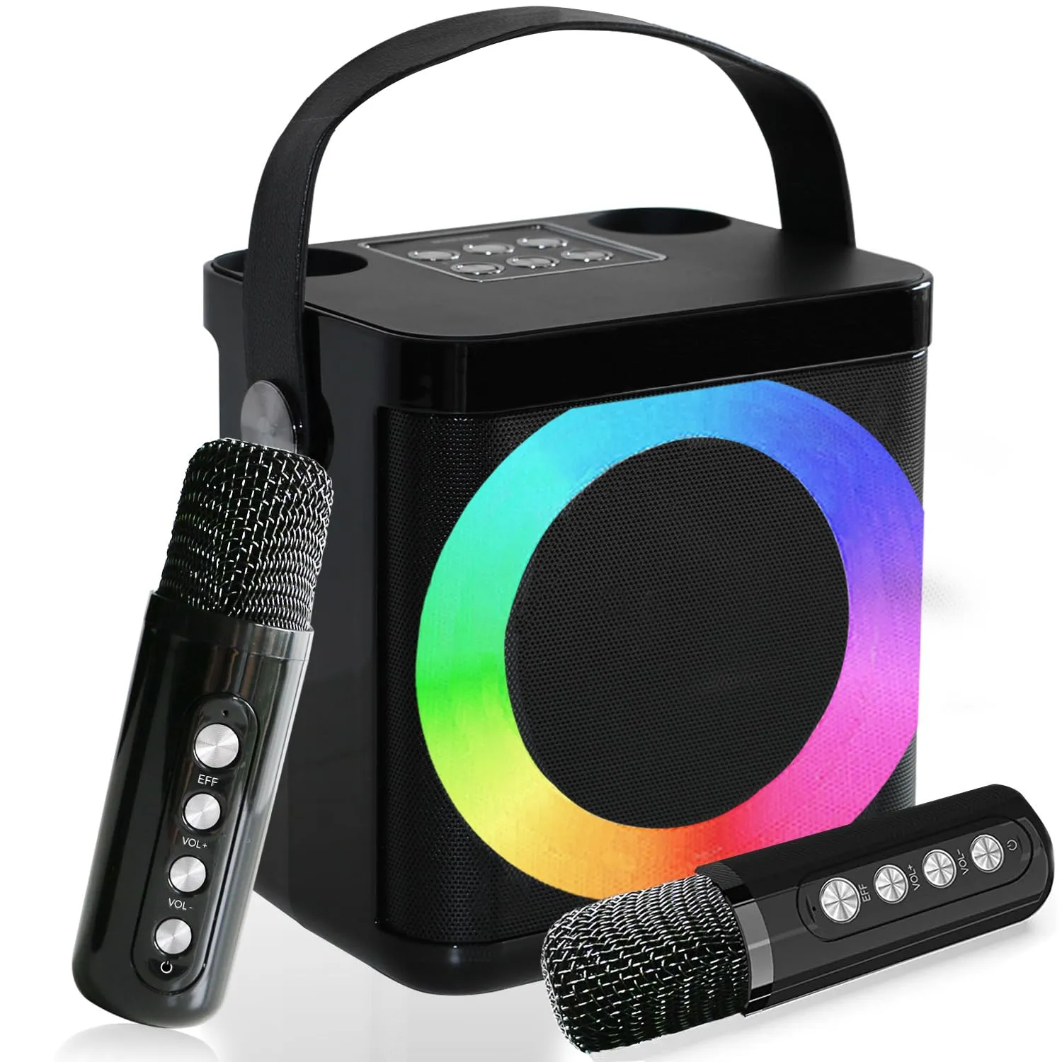 Macchina per karaoke, Macchina per karaoke portatile con microfoni wireless per adulti e bambini, Altoparlante per karaoke Bluetooth con sistema PA, Luci a LED, Feste in casa/KTV, All'aperto, Viaggi