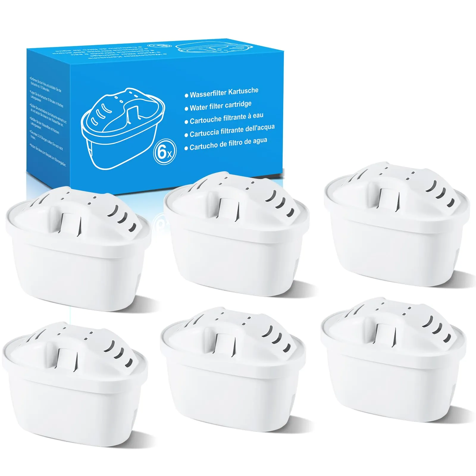Mutital Cartucce Filtranti per Acqua 6 Pezzi, Compatibili con i Filtri per Acqua Brita Maxtra+, Cartucce Filtranti Brita, Aquaphor, Filtro a Carbone Attivo, Compatibile con Caraffe Filtranti, Dafi (6)