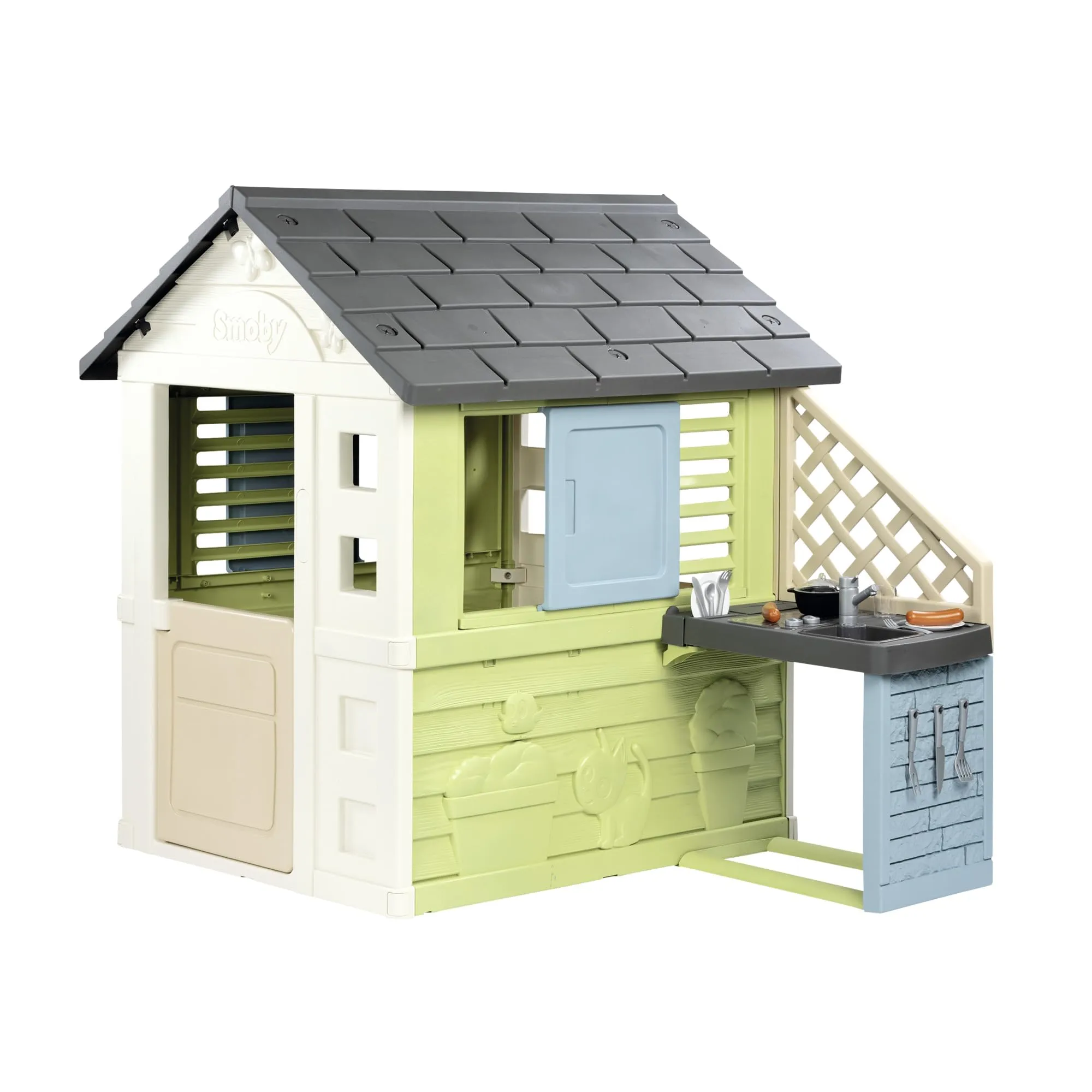 Smoby Life – Pretty Casetta giocattolo con cucina (110 x 127 x 145 cm) con percentuale di riciclaggio del 57% – Casetta da giardino resistente alle intemperie per bambini con cucina estiva – casetta