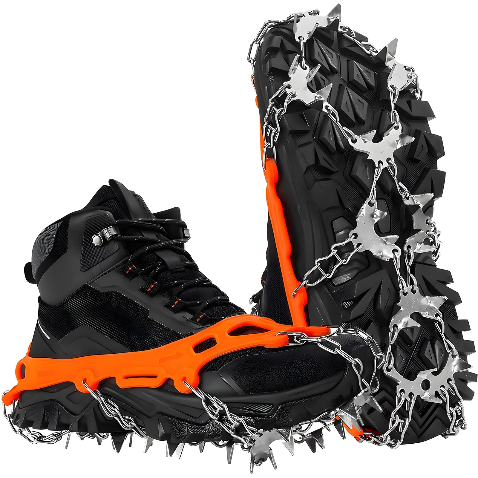 HOSLAFON Ramponi per scarpe, 32 punte, ramponi da neve e ghiaccio, ramponi in acciaio inossidabile per escursioni a piedi
