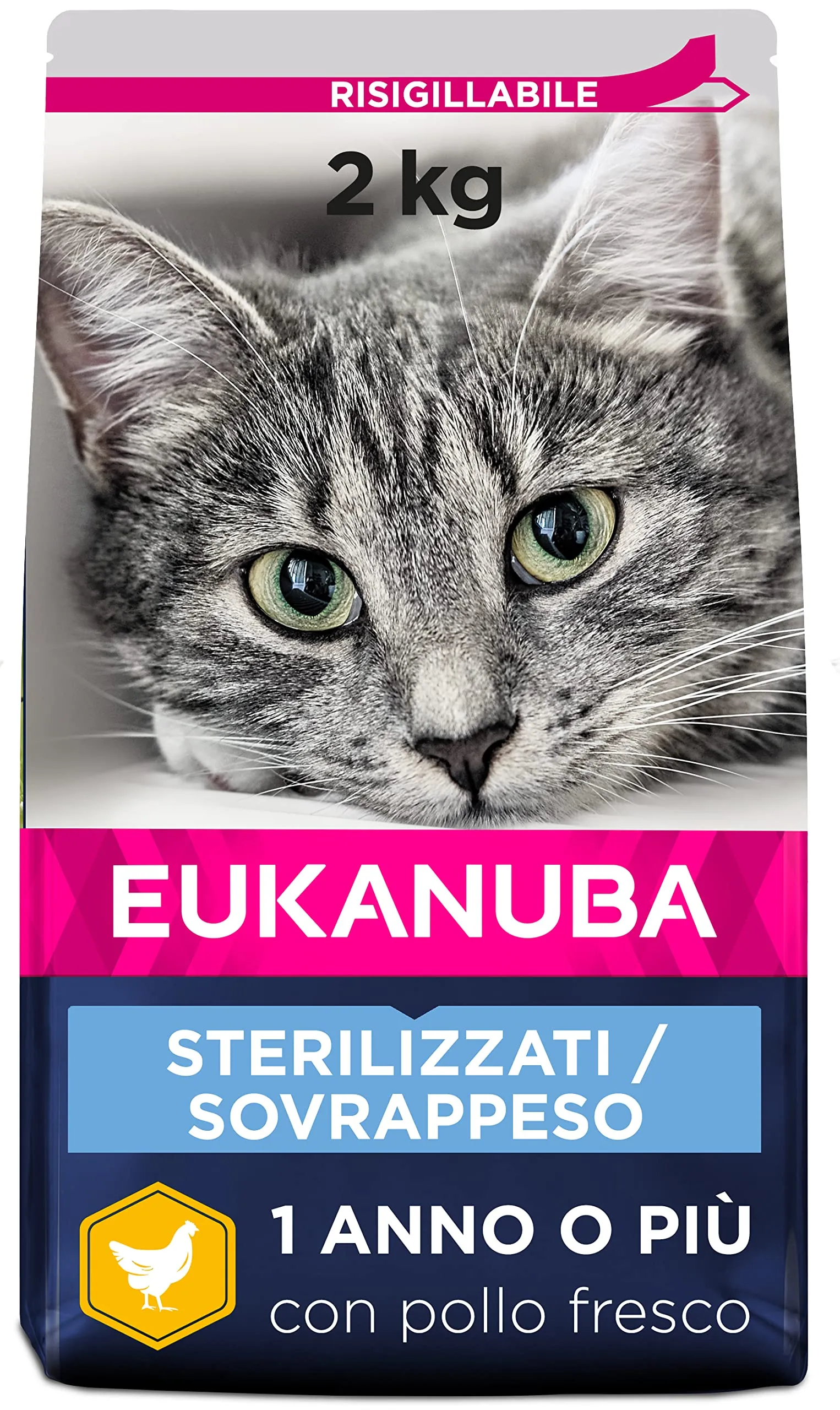 Eukanubae Weight Control, cibo secco sterilizzato per gatti adulti, pollo e fegato, 2 kg