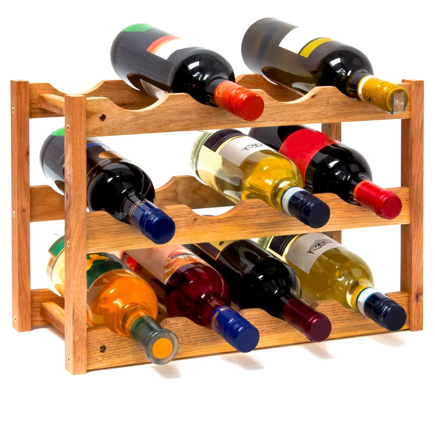 AviliaHome Portabottiglie Vino in Bambù 12 Bottiglie - 3 Ripiani Salvaspazio & Design Ecologico, Compatto 42x21x28cm- Montaggio Facile & Veloce - Perfetto per Cucina, Cantina, Soggiorno