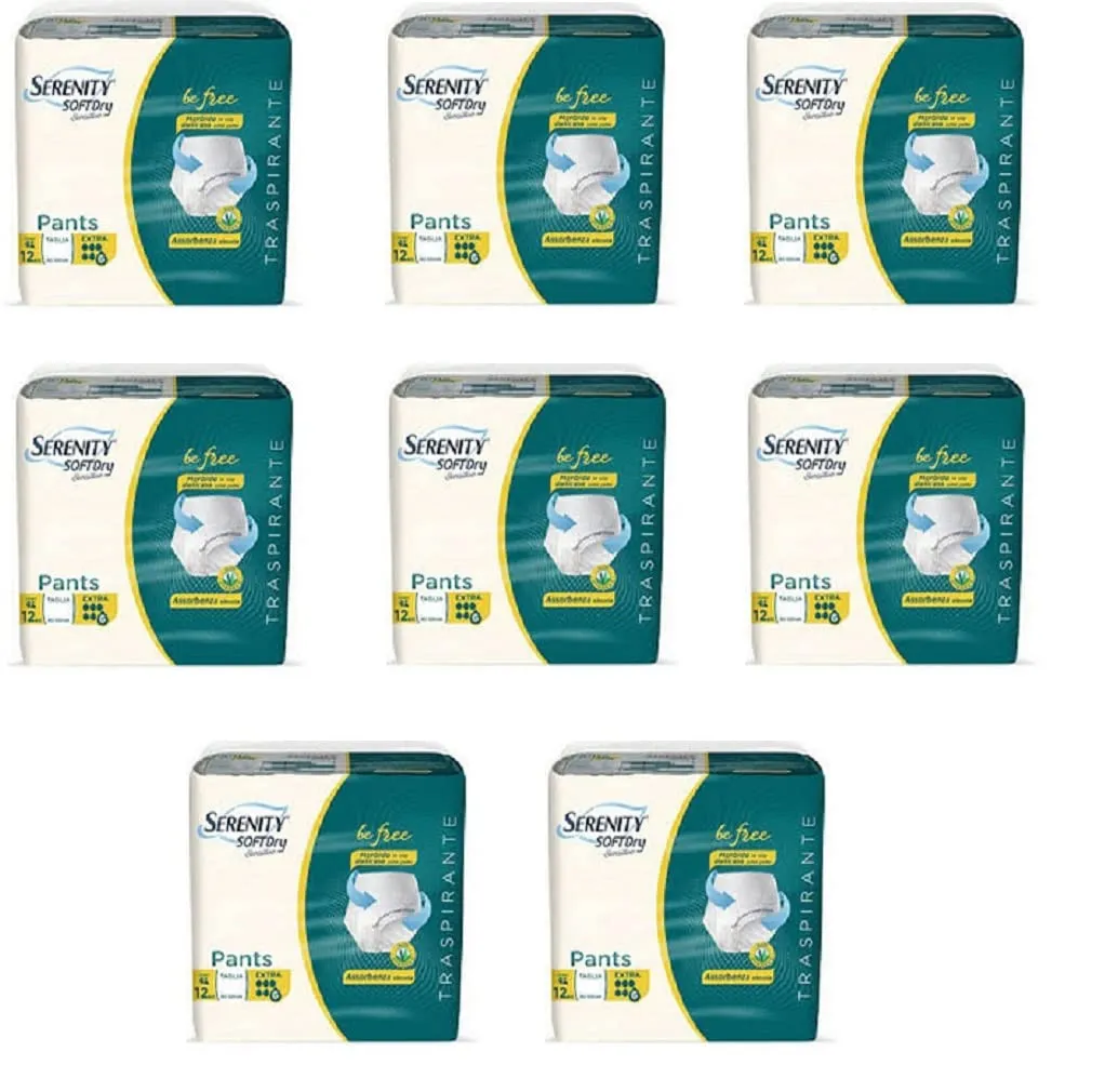 SERENITY PANTS SOFT DRY SENSITIVE EXTRA 8 CONFEZIONI DA 12 PEZZI PANNOLONI MUTANDA (LARGE 110-150 CM)