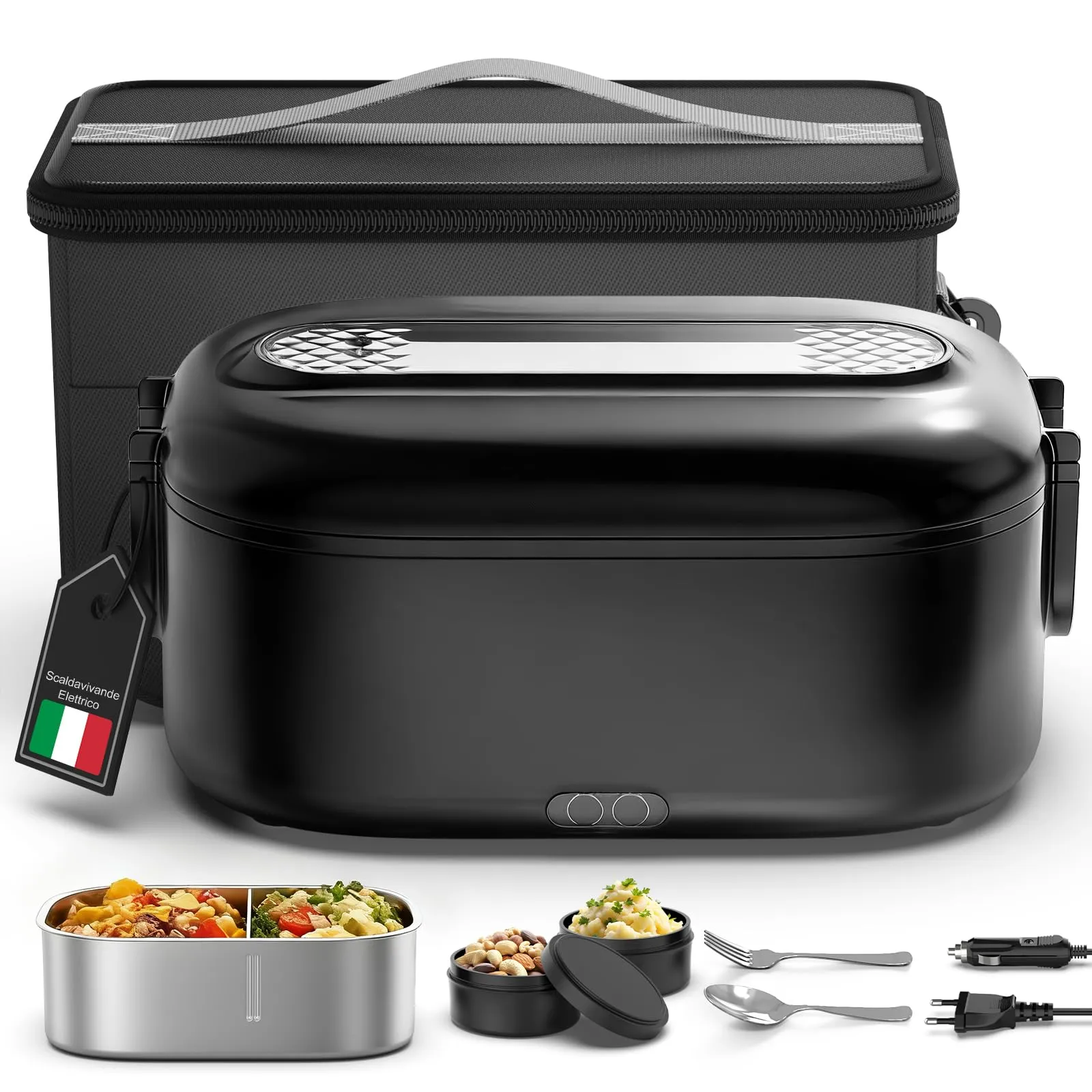 Wlikeit Scaldavivande Elettrico Portatile, 100W 12V 24V 220V Acciaio Inox Scalda Vivande Elettrico per Auto Camion e Ufficio