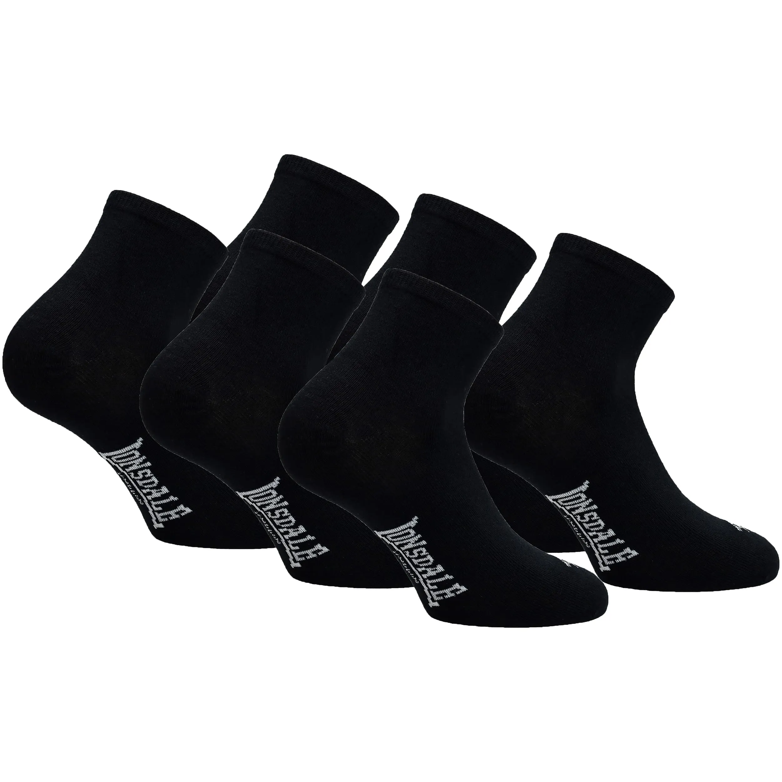 Lonsdale Quarter 6 Paia di calzini sopra la caviglia, ottima qualità di cotone (Nero, 43-46)
