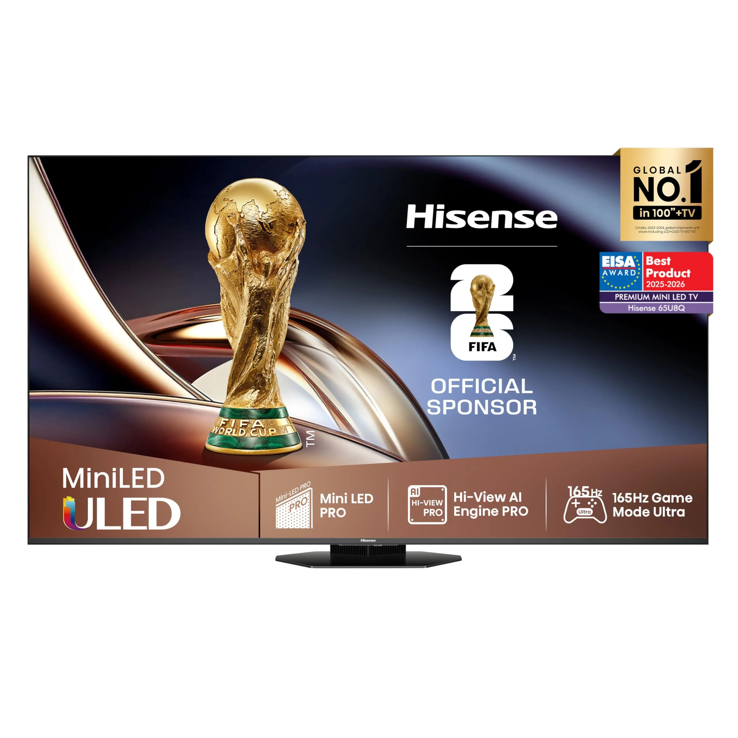 Hisense TV 65" Mini-LED 165Hz 4K 2025 65U8Q, Octagonal Stand, Dolby Atmos Multi-Channel Surround 4.1.2, Smart TV VIDAA U9 con 1000+APP, Dolby Vision IQ, HDR 10+, 165Hz Game Mode Ultra, Alexa Built-in