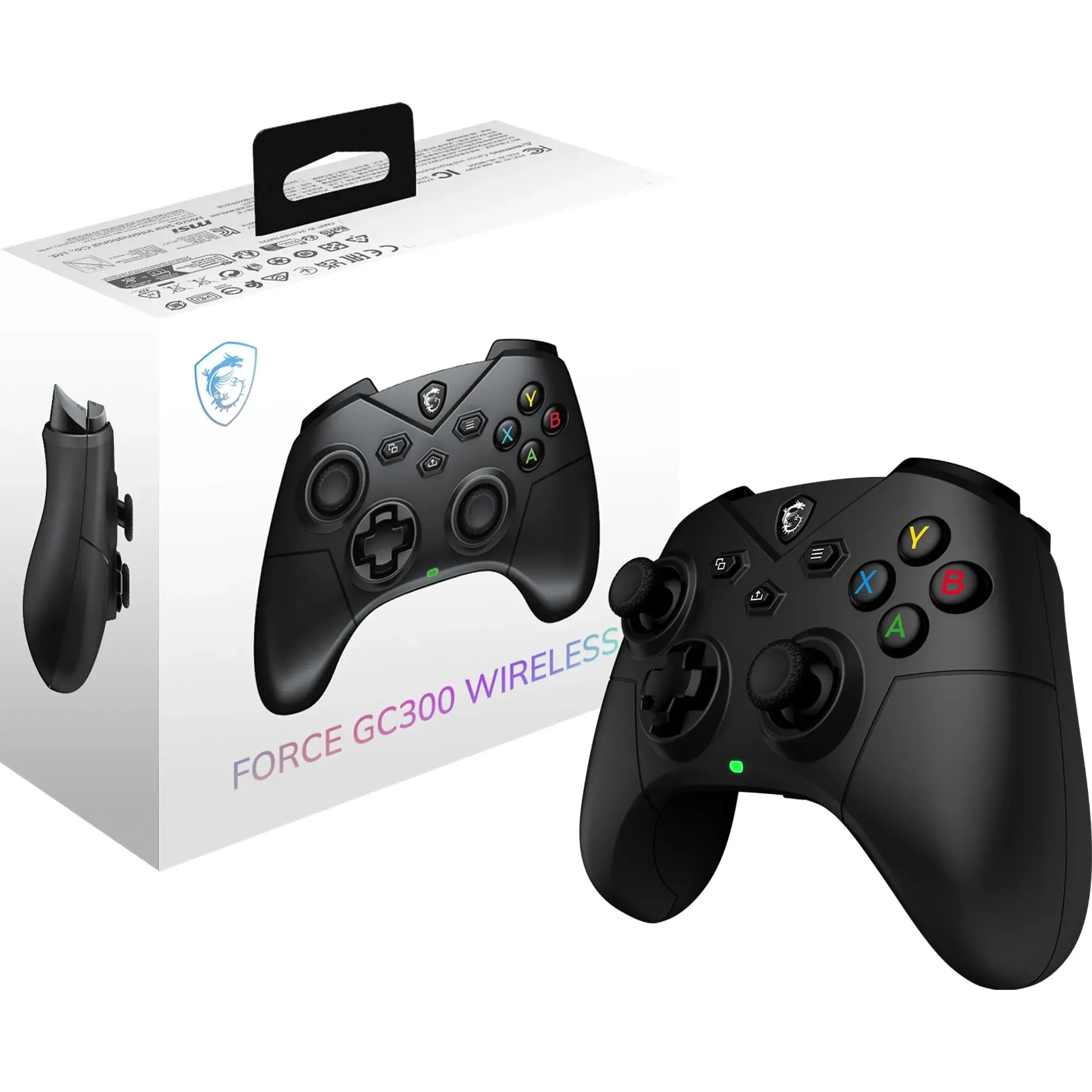 MSI FORCE GC300 WIRELESS PC Gamepad Controller - 2.4 GHz, Bluetooth, USB Type-C a A - Cablato/Wireless, batteria Li-ion da 600mAh(20h), coperture D-Pad intercambiabili, motori a vibrazione duali, nero