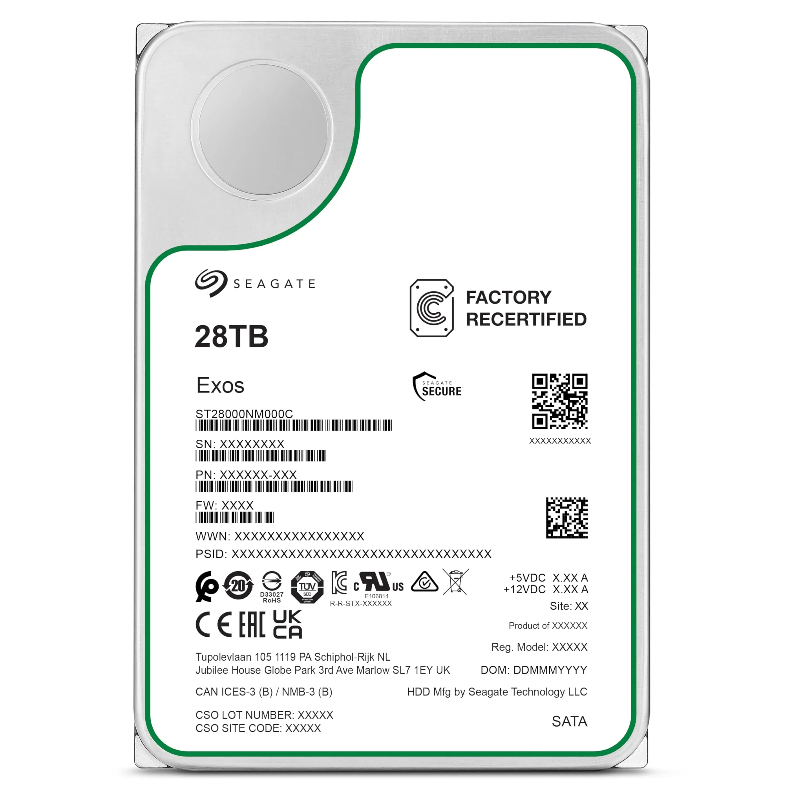 Seagate Exos ST28000NM000C - Disco rigido interno da 28 TB, 3,5", SATA 6 Gb/s 7200RPM, cache 512 MB (Ricondizionato)