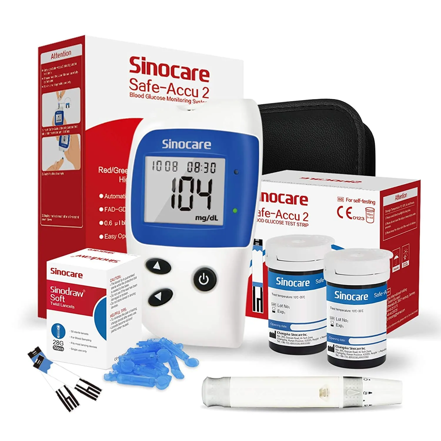 Sinocare Misuratore Glicemia Glucometro, 50 Strisce Reattive e 50 Lancette Facile da Maneggiare, Adatto per il Diabete di Tipo 1&2 e Diabete Gestazionale, Monitoraggio Quotidiano della Glicemia