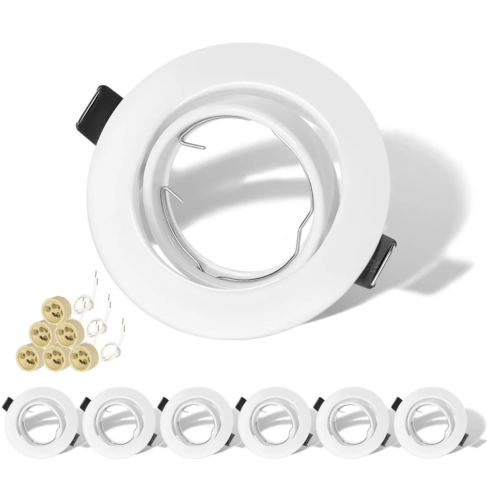 KEJIYILT Set di 6 Faretti LED da Incasso per Cartongesso, Rotondi Bianchi Orientabili a 30° con Portalampada GU10, Compatibili con Lampadine LED e Alogene da 50mm, Cornice Portafaretto per Soffitto