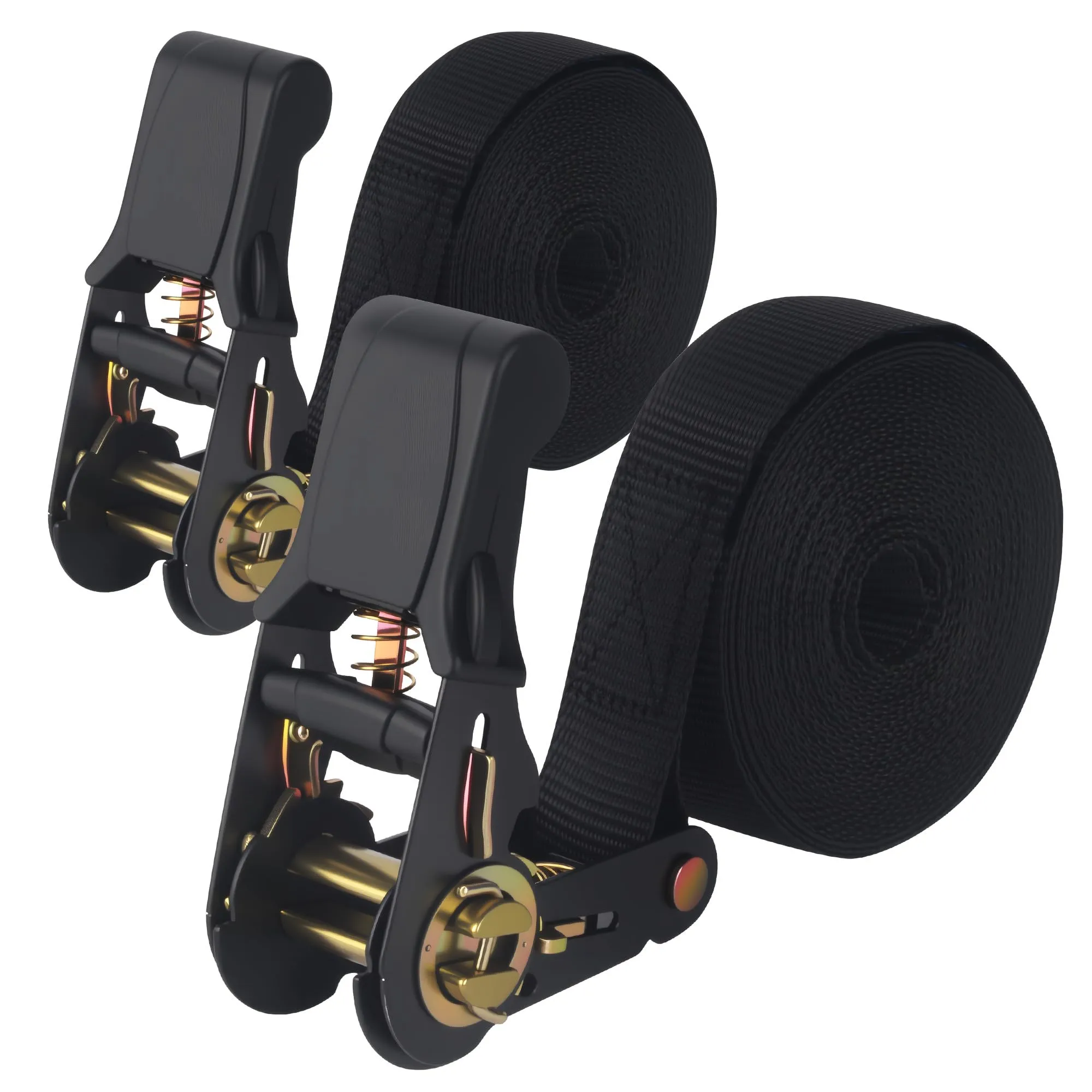 2 Pezzi Cinghia Cricchetto, Cinghie di Fissaggio a Cricchetto, Cinghia di Tensionamento a Cricchetto, per Traslochi, Carrelli, Bagagli, Campeggio, Fissaggio di Carichi, 6m x 25mm, Nero