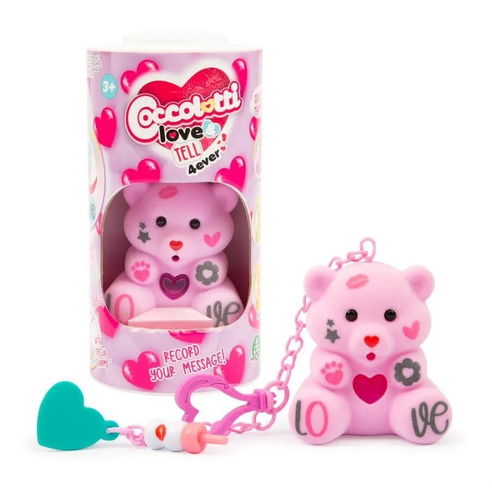 Coccolotti Love&Tell 4ever - Orsetto Rosa, Con Funzione Registrazione e Portachiavi Charm, Animali Interattivi Giocattolo,Per Bambini 4 Anni +, Giochi Preziosi