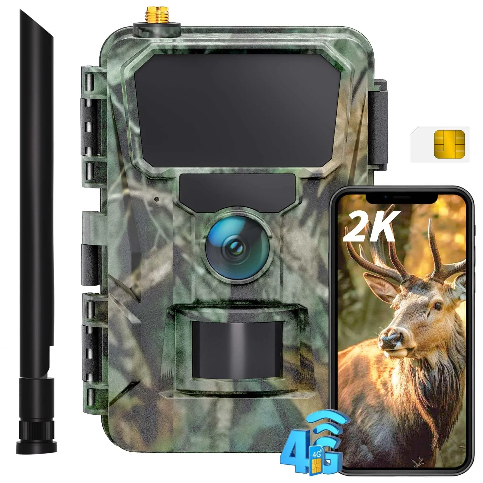 CEYOMUR 4G LTE Fototrappola con SIM, 2K 48MP Fototrappola Notturna Trasmissione Immagini su Smartphone con Sensore di Movimento, Fotocamera con Scatto 0,2s, Archiviazione Cloud/TF, Impermeabile IP66