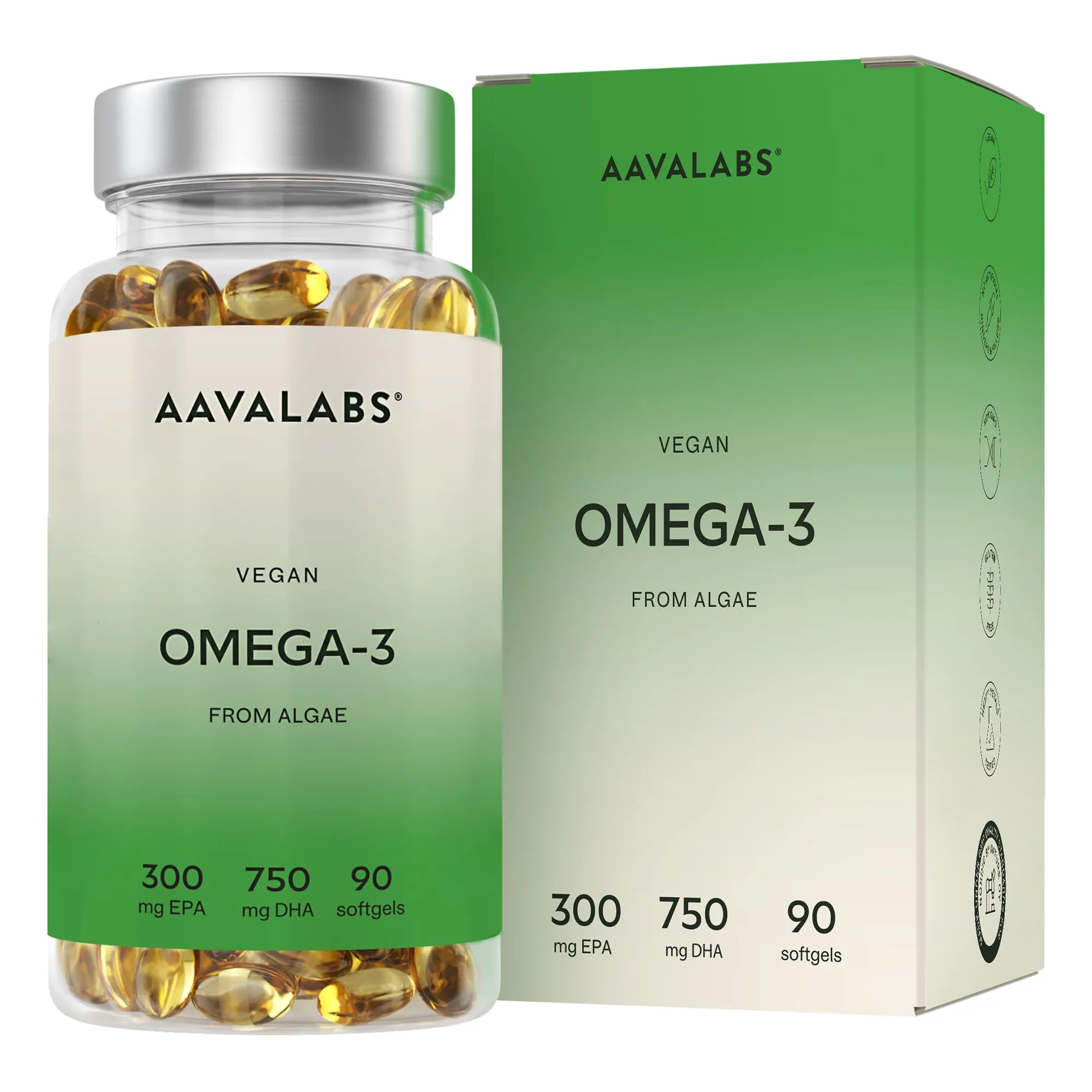 Omega 3 Vegan ad Alta Efficienza [1500 mg] Omega3 con 600mg DHA e 300mg EPA per Dose Giornaliera - Integratore Omega 3 da Olio di Alghe Vegetale Puro Sostenibile - 90 Capsule Liquide